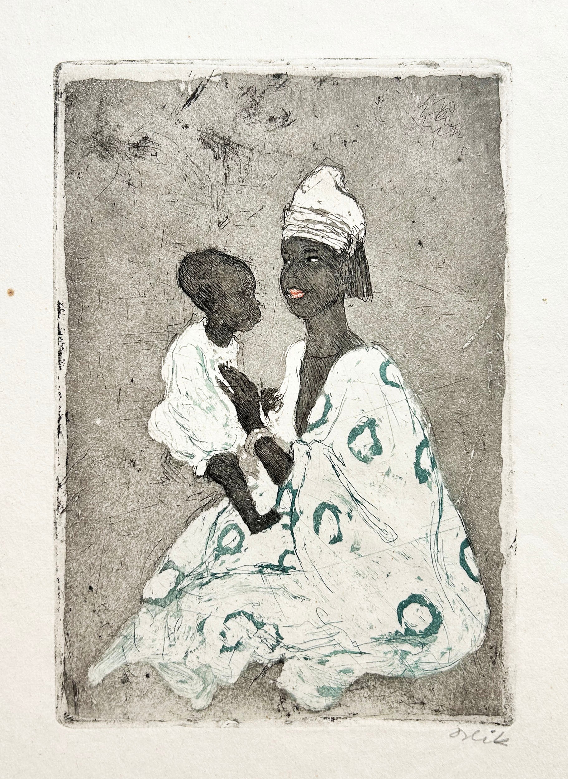 Emil ORLIK Femme soudanaise avec enfant. c.1912. Gravure originale en couleurs, signée par l'artiste.