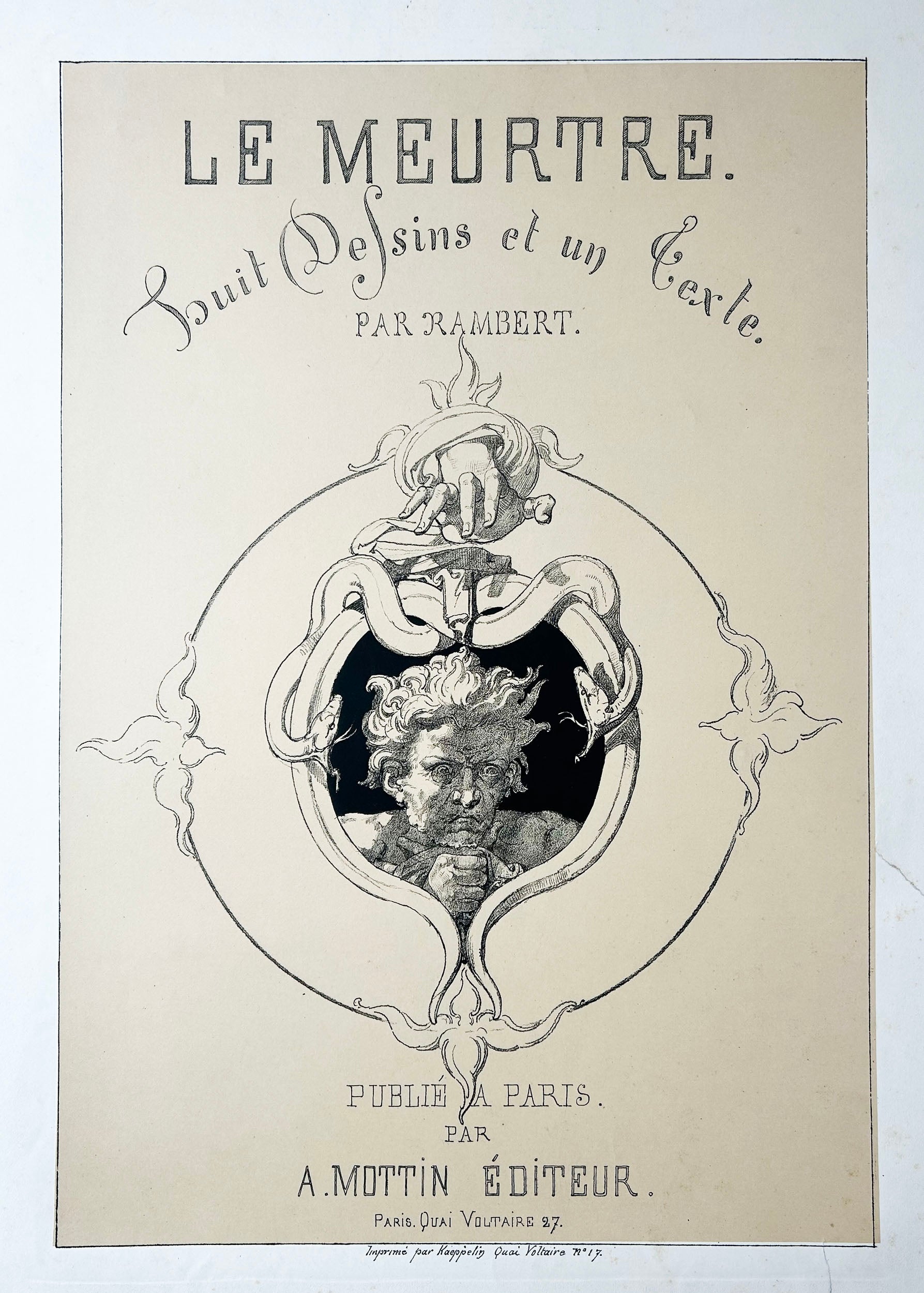 Charles RAMBERT Le Meurtre. Huit dessins et un texte par Rambert. 1855. Lithographies originales. Suite complète.