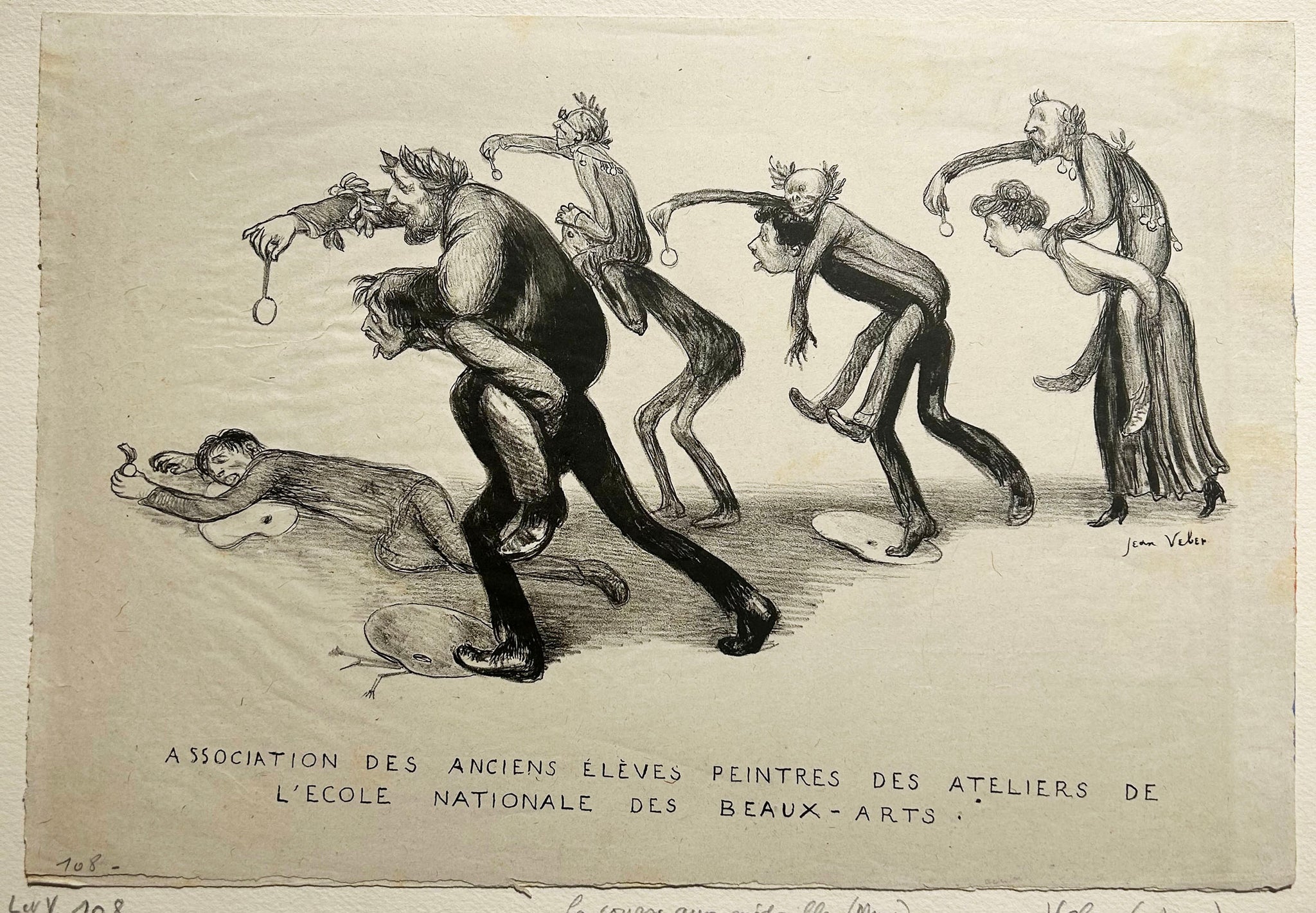 Jean VEBER La course aux médailles. Menu/ Lithographie originale.