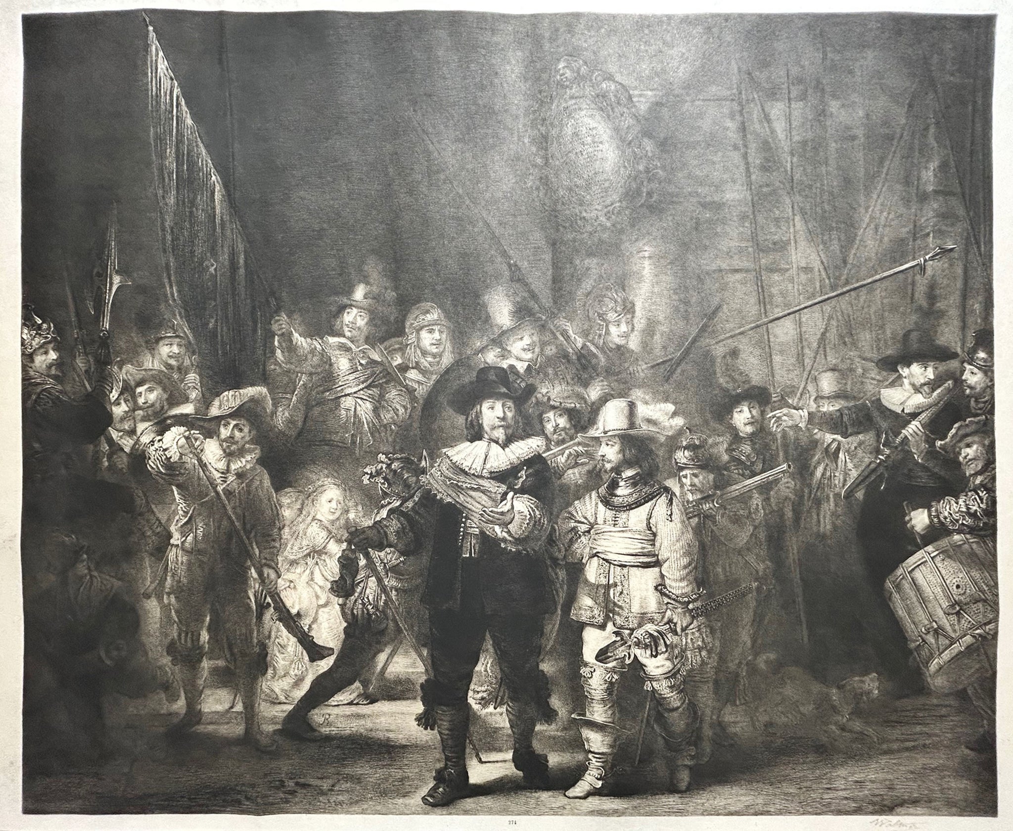 WALTNER La ronde de nuit. Gravure d'après Rembrandt.