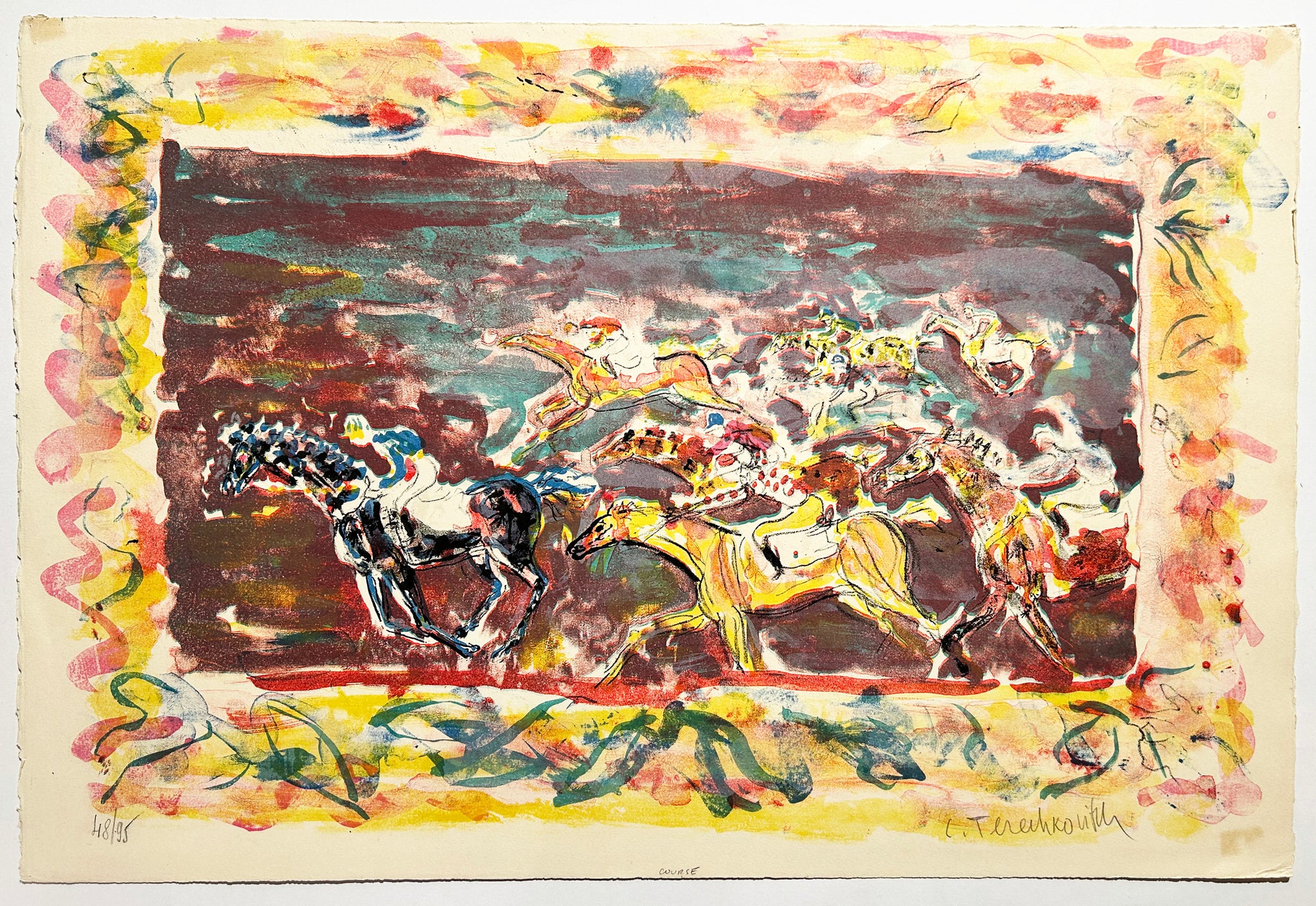 TERECHKOVITCH Kostia La course. Lithographie originale en couleurs, signée.
