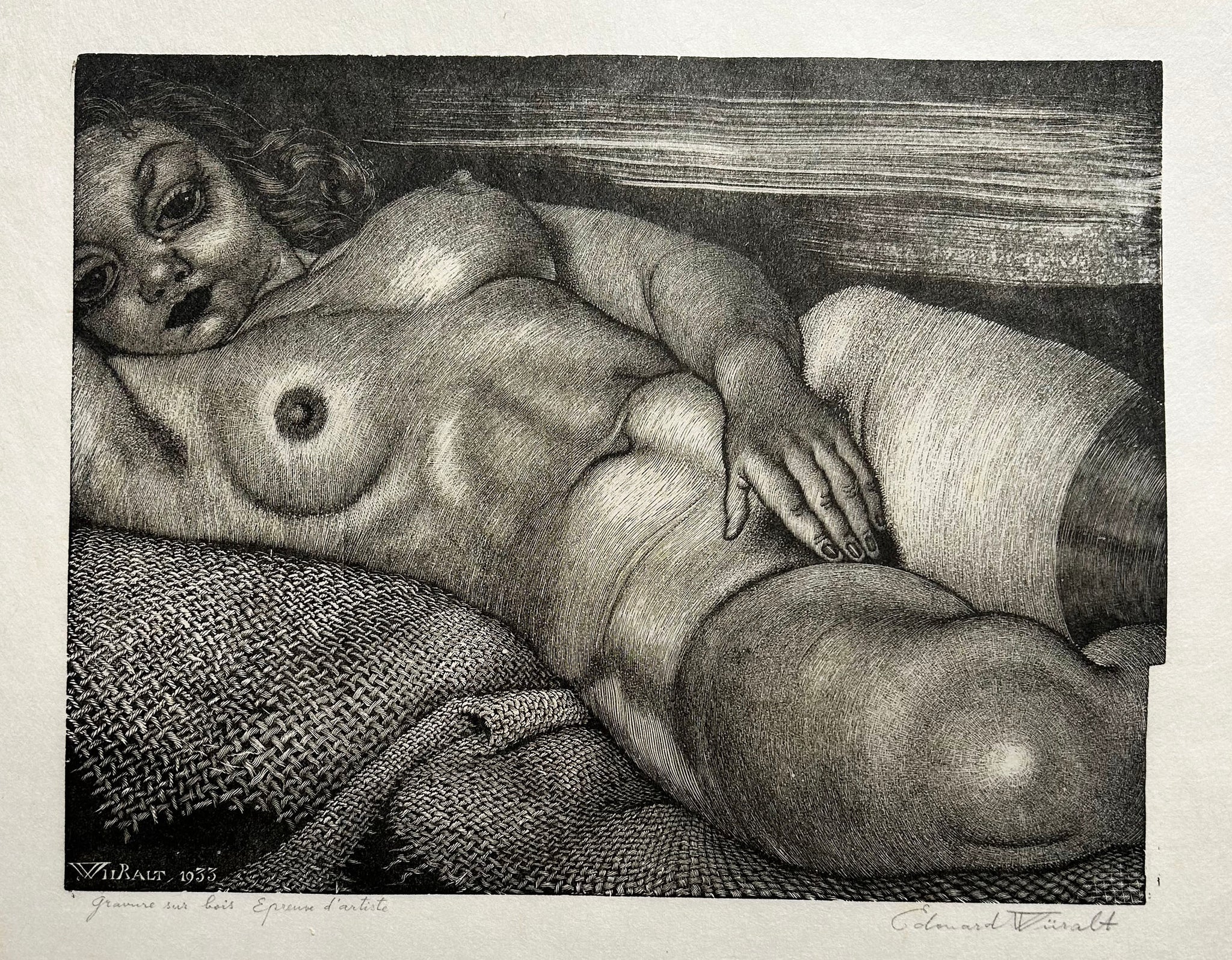 WIIRALT Lamav akt kanepiriidel. Bois gravé, signé par l'artiste.