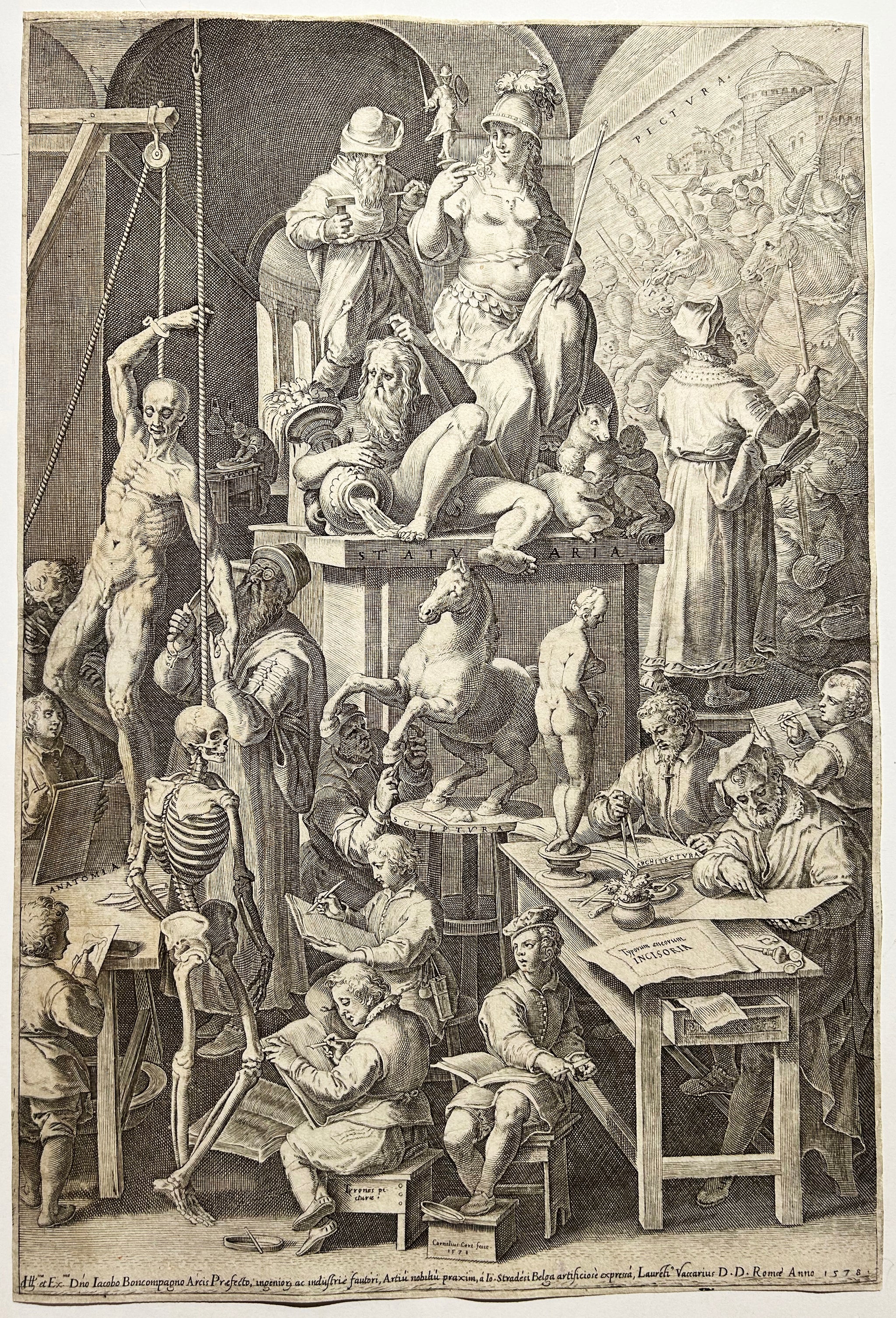 Cornelis CORT. L'Académie des Beaux Arts. 1578. Burin d'après Jan van der Straet
