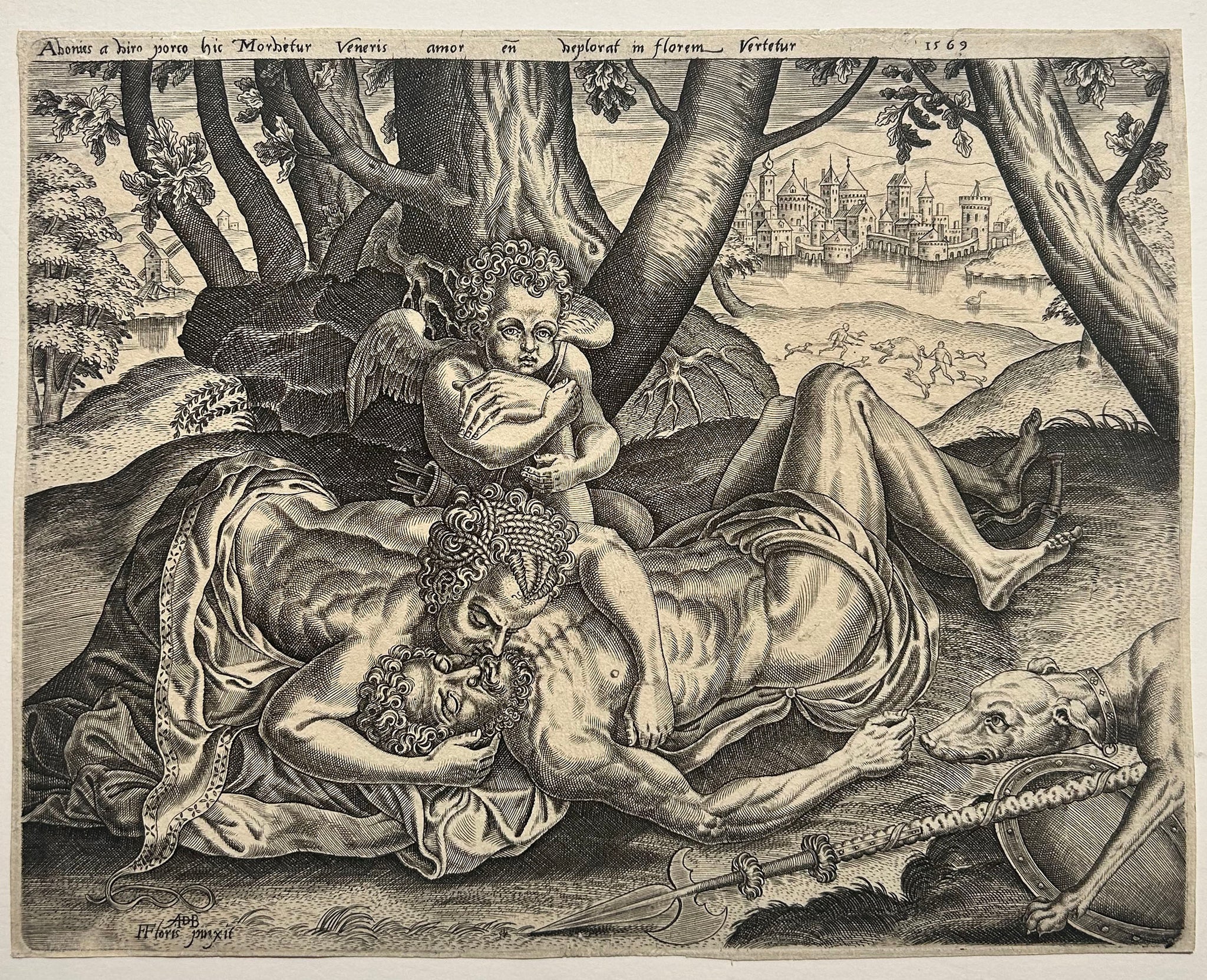 Abraham DE BRUYN. Vénus lamentant la mort d’Adonis.  1569. Gravure au burin.