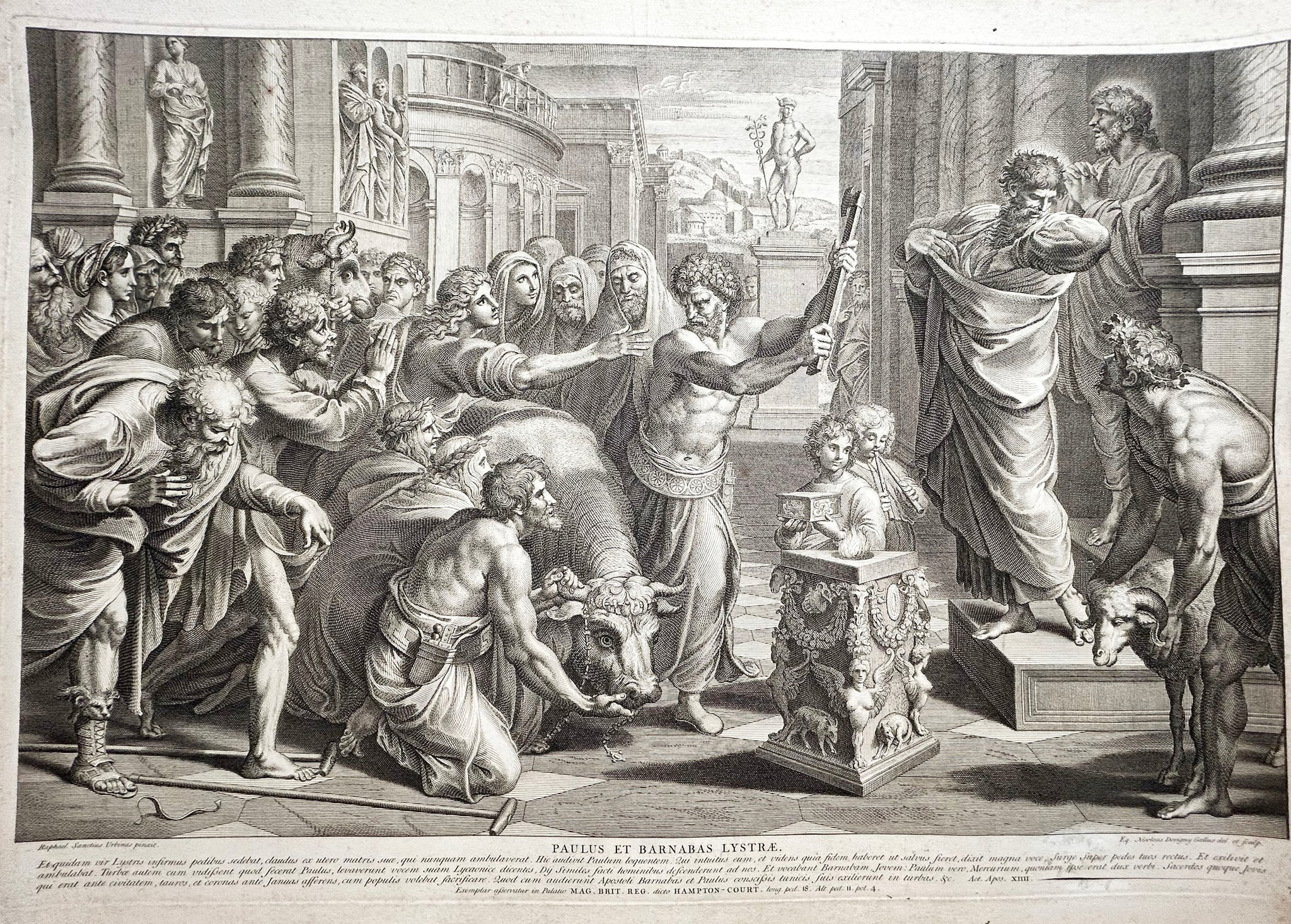 Nicolas DORIGNY St Paul et St Barnabé refusant le Sacrifice que veulent leur offrir les habitants de Lystra.  1719. Eau-forte et burin.