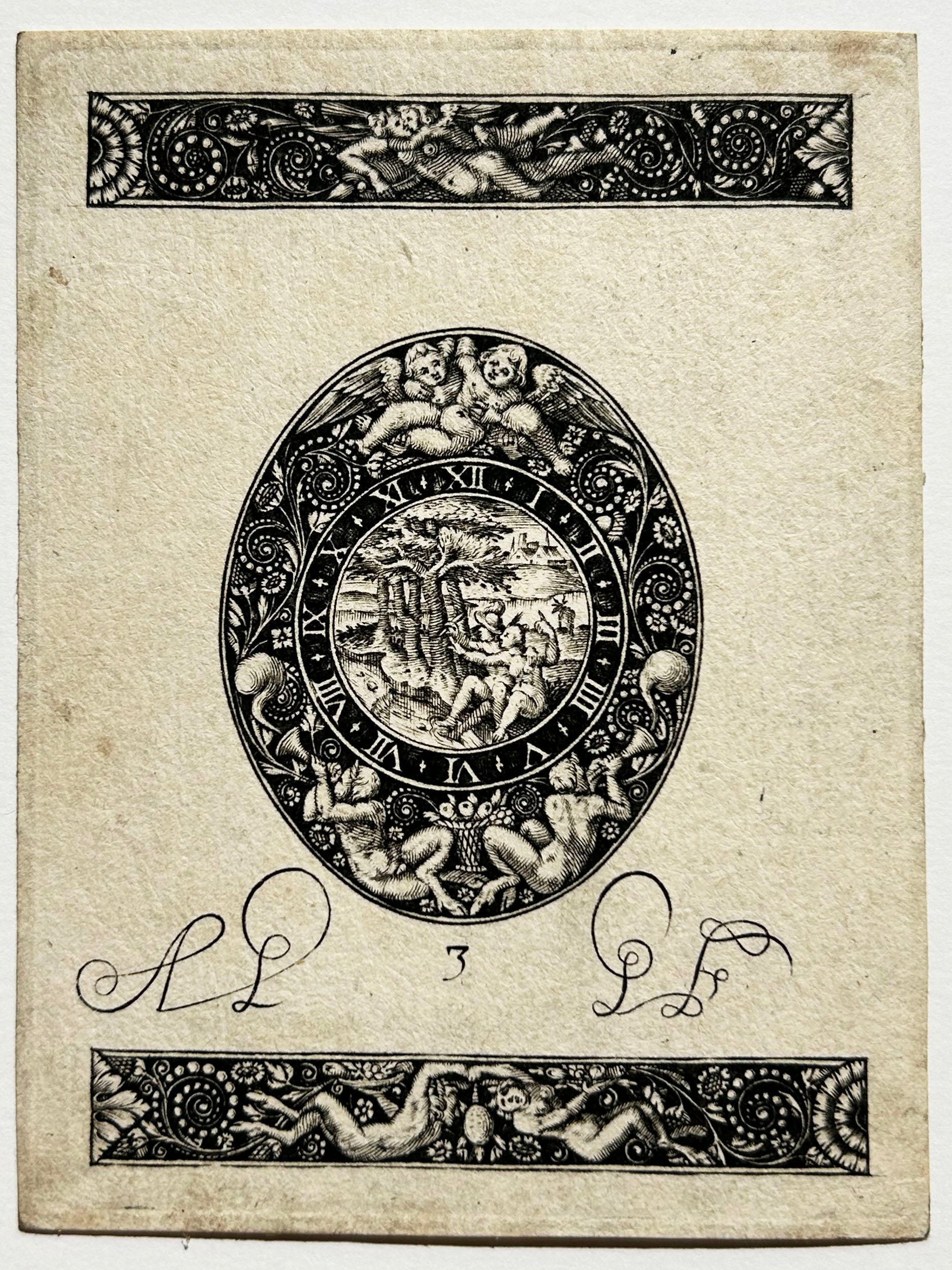Ornement: modèle de décor de cadran de montre ovale. c.1610-1615.
