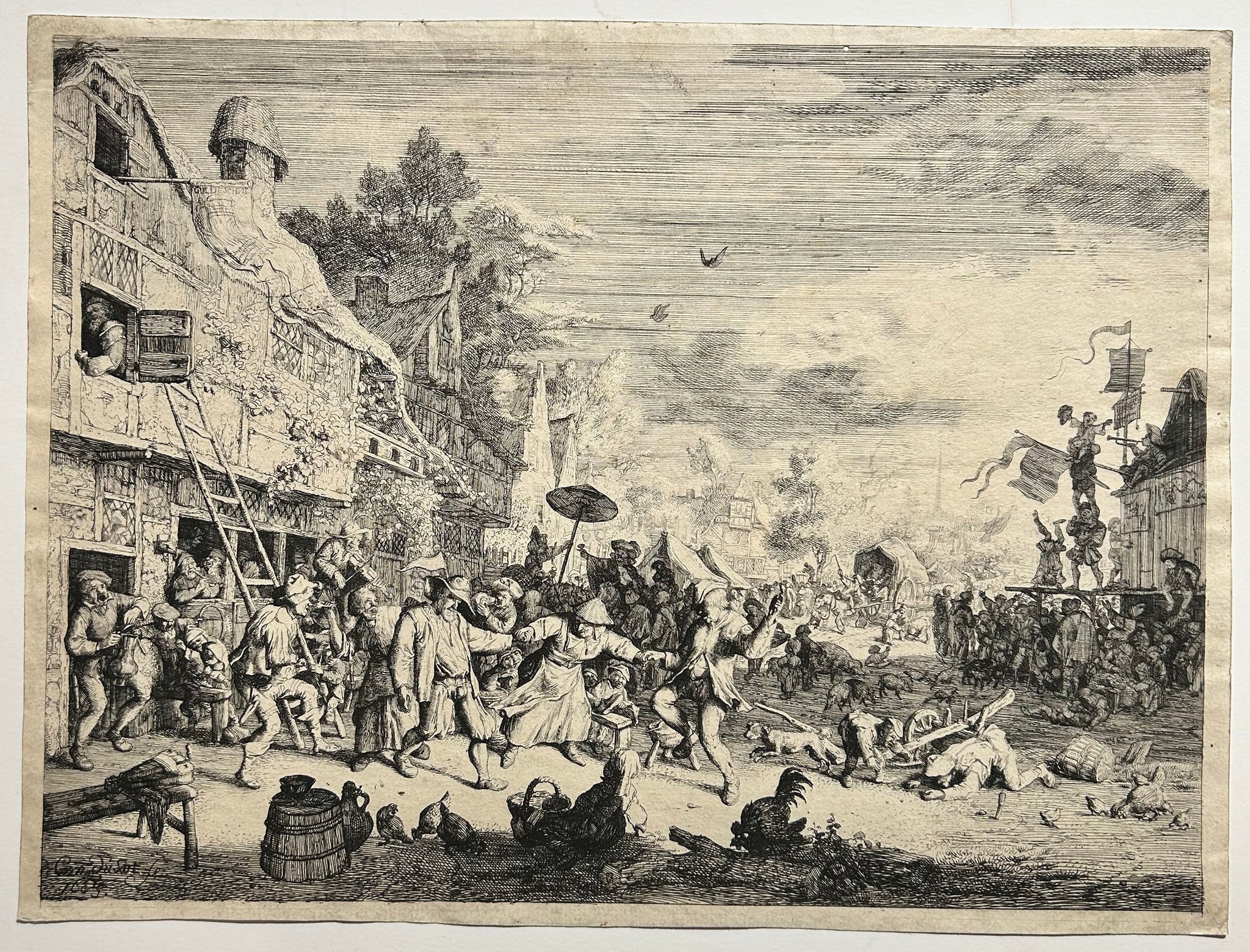 Cornelis DUSART. La grande fête du village.  1685. Eau-forte originale.