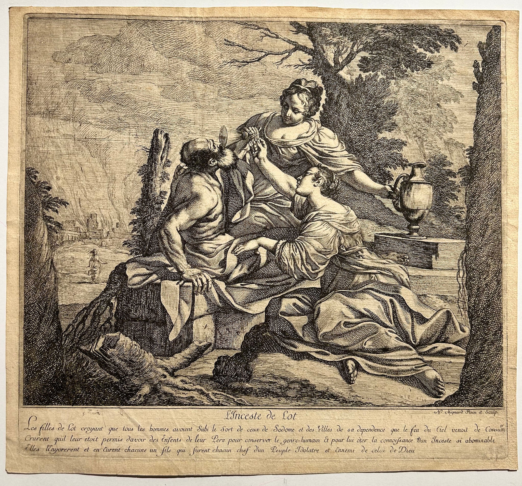 Nicolas MIGNARD L'inceste de Lot, aussi appelé Lot et ses filles. Eau-forte.