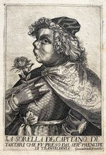 Charger l'image dans la galerie, La sorella del capitano de tartari che fu preso dal ser’mo prencipe di Transilvania (La sœur du capitaine tartare qui fut emmené par le prince de Transylvanie). v. 1600-1610. Caricature italienne du 17ème.