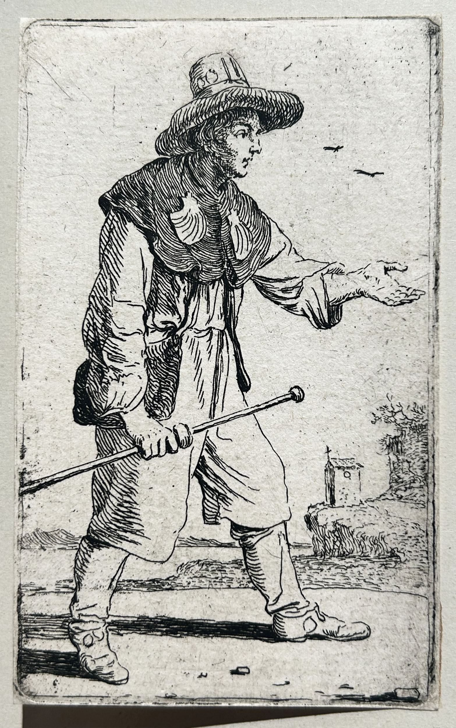 HECKE II Jan van den. Pèlerin marchant vers la droite. Eau-forte originale.