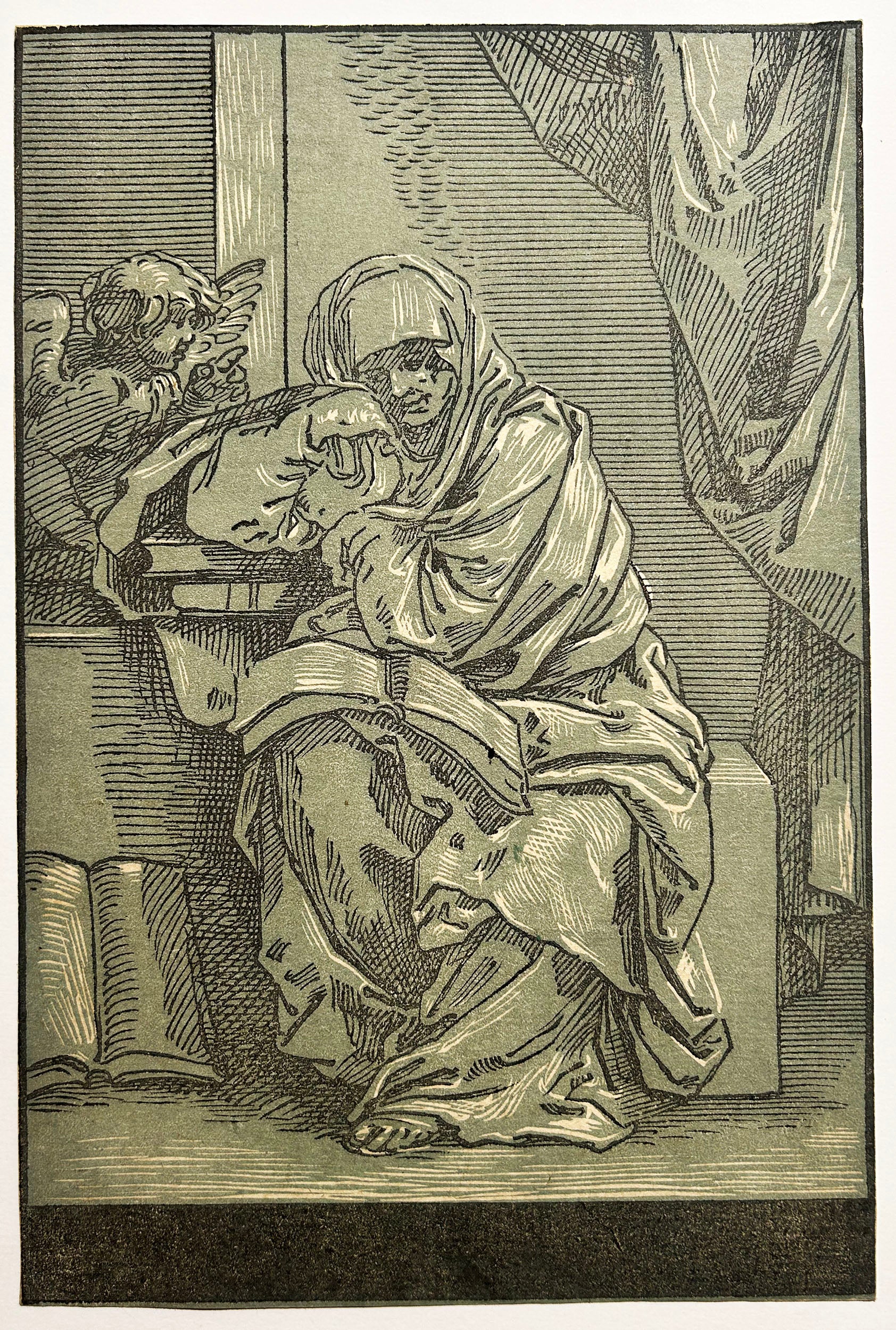 CORIOLANO Bartolomeo Une Sibylle. Gravure sur bois en clair-obscur au moyen de deux bois (bleu-gris et noir), d'après Guido Reni