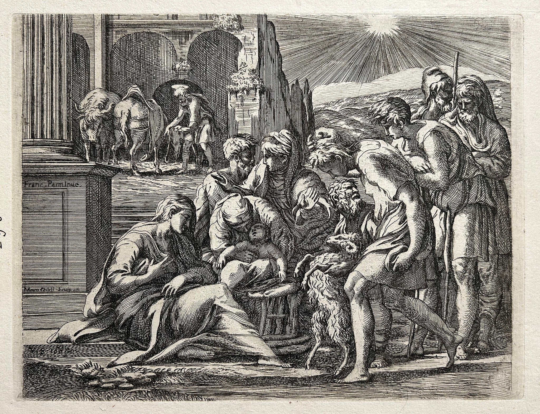 ODDI Mauro L'Adoration des Bergers. 1664. Eau-forte d'après Le Parmesan.