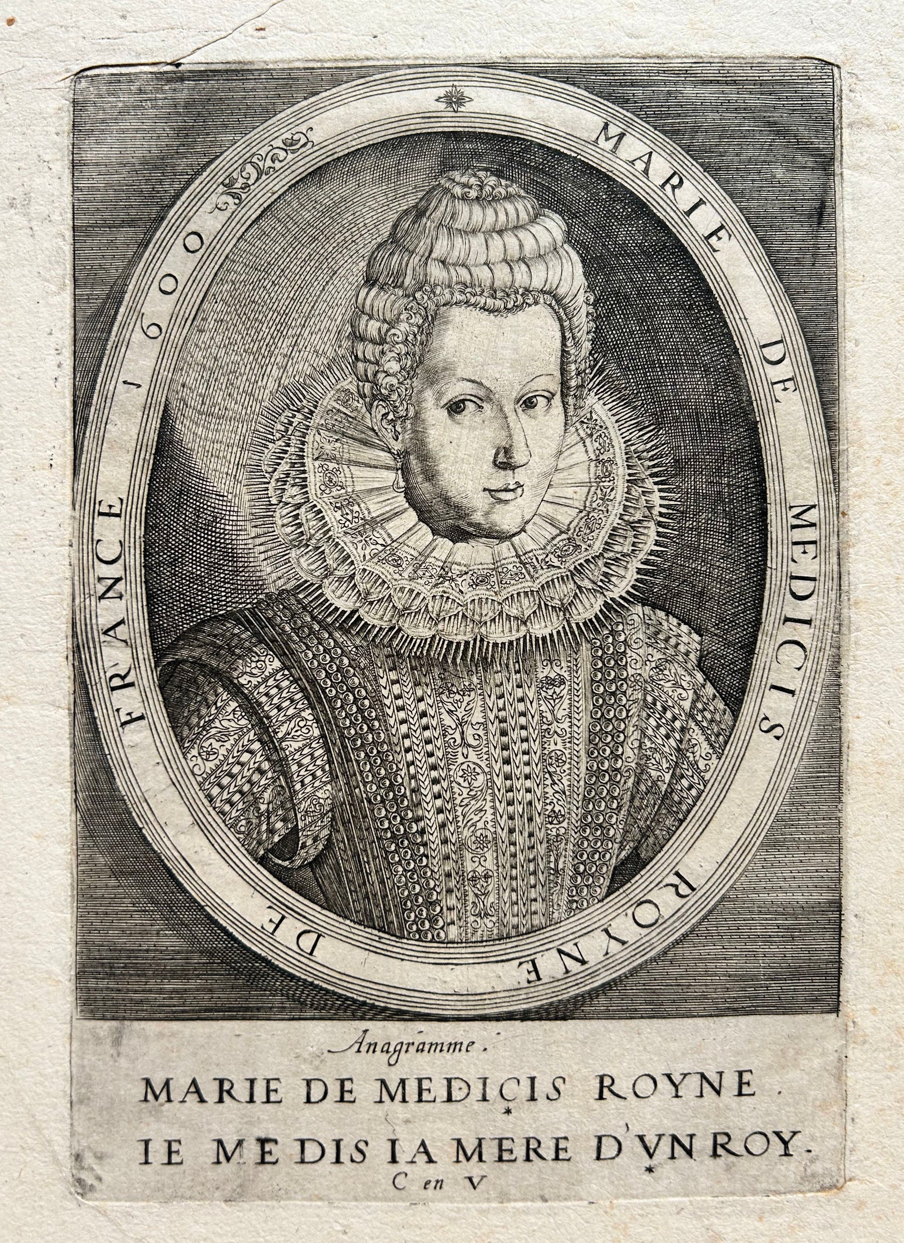 Portrait de Marie de Medicis, Reine de France. Début XVIIème. Gravure.