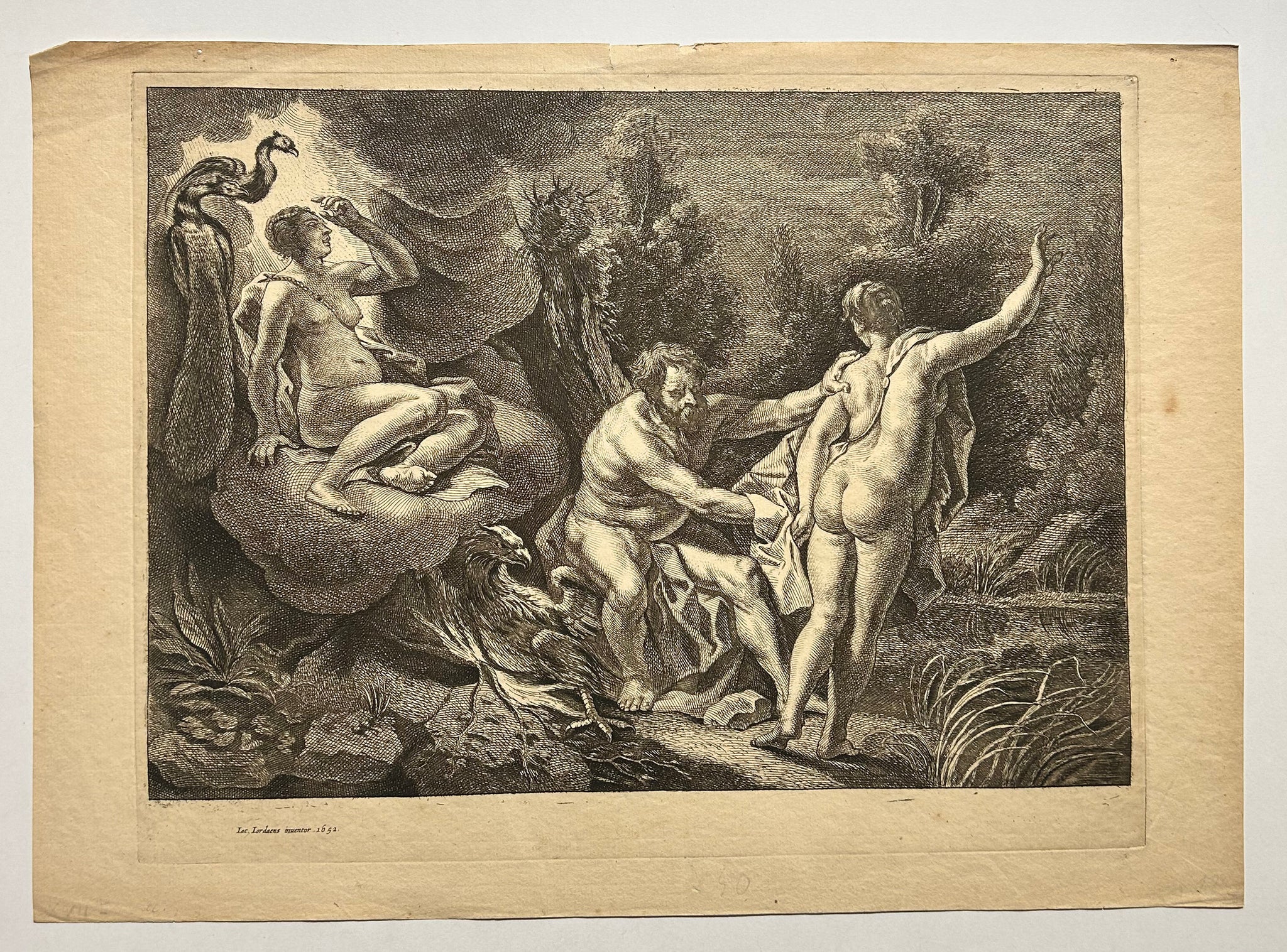 Jacob JORDAENS Jupiter, Io et Junon.  1652. Gravure à l'eau-forte et au burin.