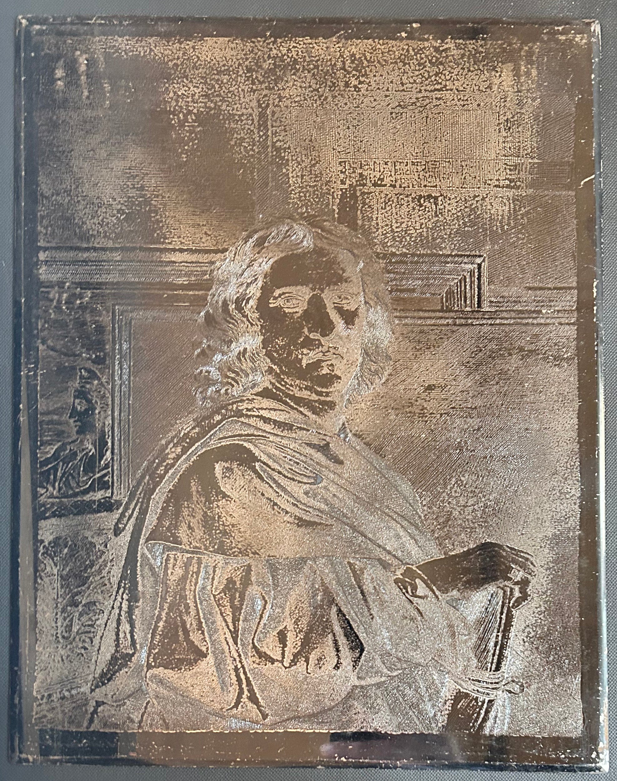 Jean PESNE. Portrait de Nicolas Poussin à l'âge de 56 ans. 1650. Plaque gravée.