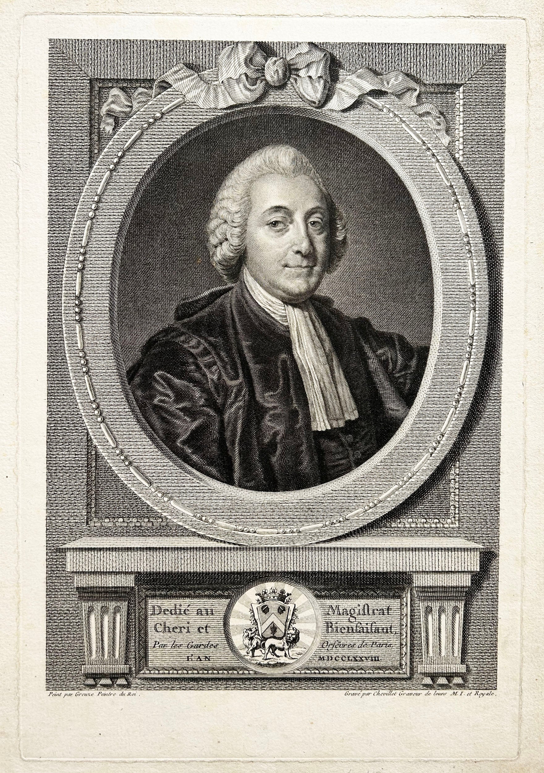 D'après Jean-Baptiste GREUZE. Portrait de Jean-Charles-Pierre Lenoir, Lieutenant général de police (1732†1807). Gravure.