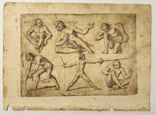 Charger l'image dans la galerie, Six hommes nus, dans diverses attitudes, insérés dans des figures géométriques (Hombres, seis desnudos, en diversas actitudes, insertos en figuras geométricas). 1693.