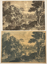 Charger l'image dans la galerie, Jacques ROUSSEAU - Paysage; une rivière coule entre des rives verdoyantes et arborées. 1733-1742. Gravure en manière noire et à l'eau-forte, imprimée en bleu.