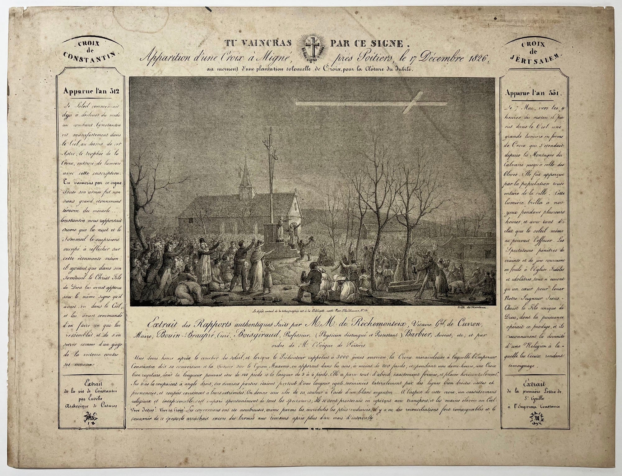 Tu vaincras par ce signe. Apparition d'une Croix à Migné, près Poitiers, le 17 décembre 1826, au moment d'une plantation solennelle de Croix, pour la clôture du Jubilé.