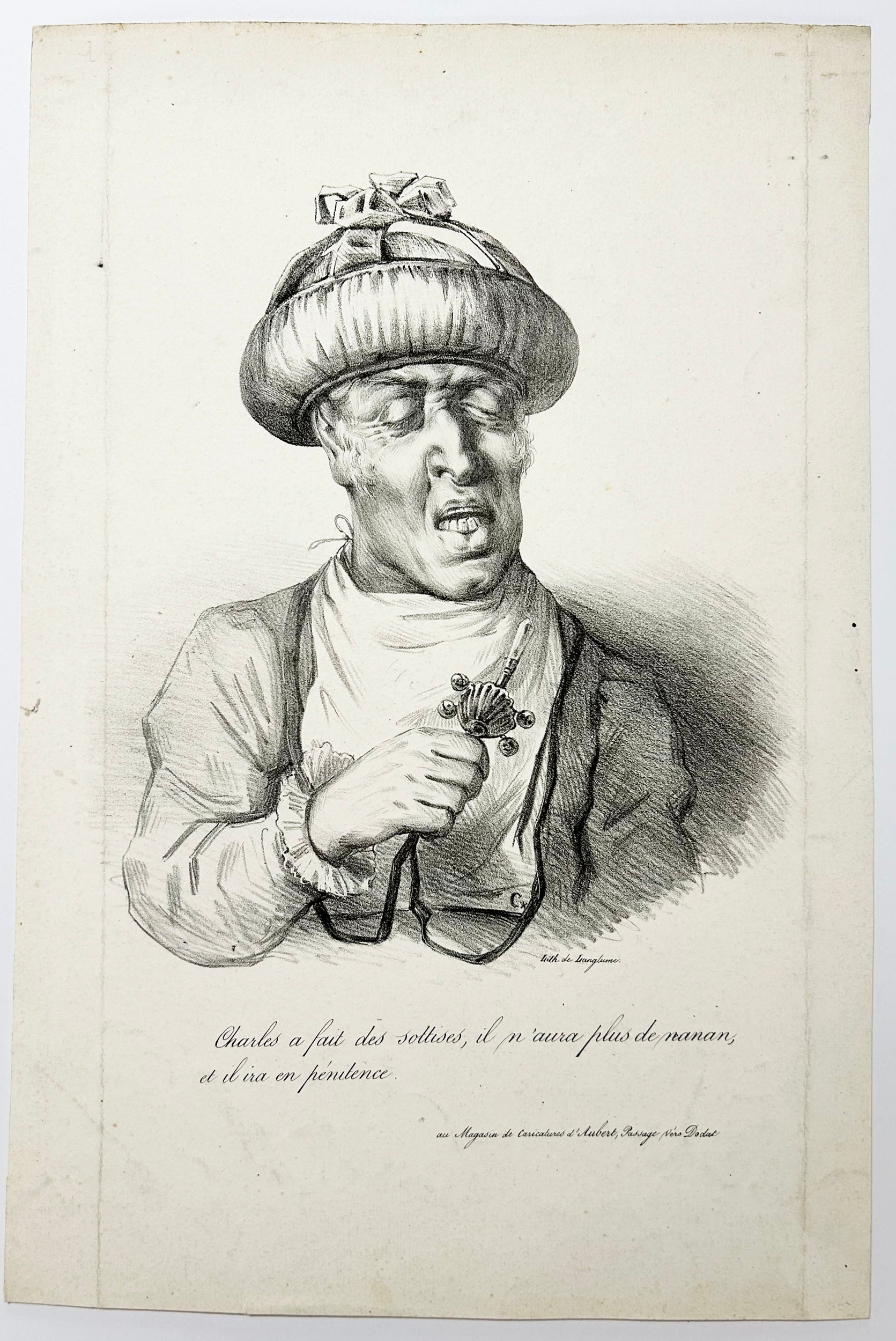 Charles a fait des sottises, il n'aura plus de nanan, et il ira en pénitence.  c.1830.