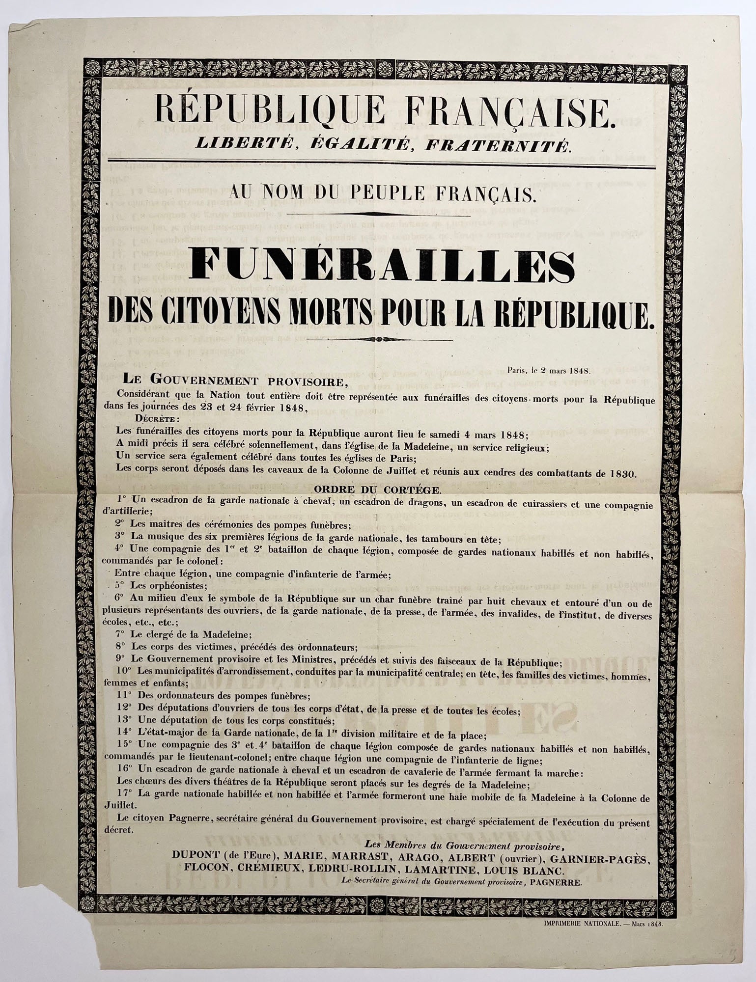 Funérailles des Citoyens morts pour la République, le samedi 4 mars 1848, dans l'Eglise de la Madeleine.