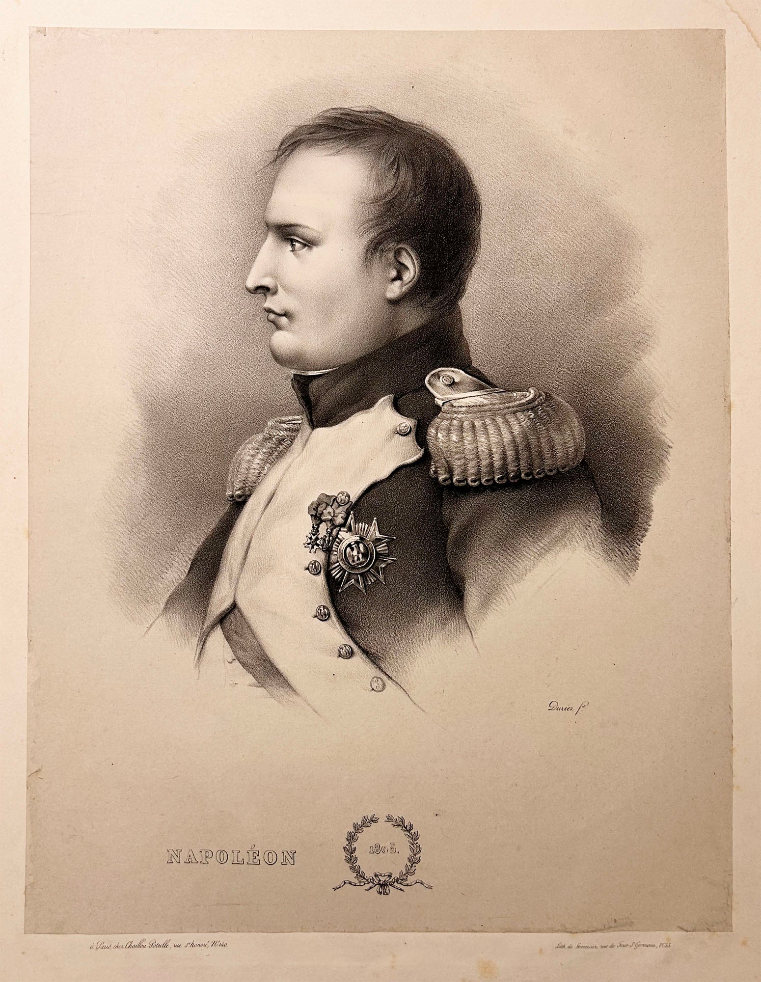 Napoléon 1805. Portrait de Napoléon, de profil gauche. 1829.