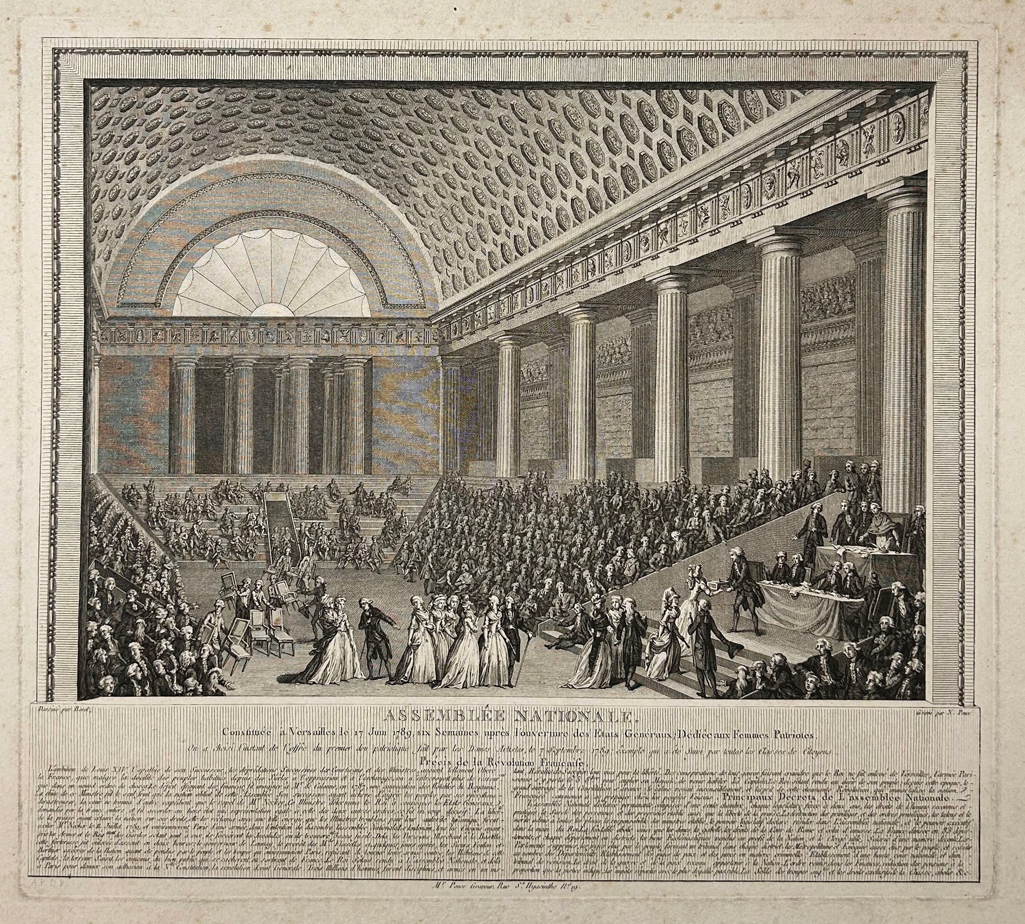 Assemblée Nationale constituée à Versailles le 17 juin 1789, six semaines après l'Ouverture des Etats Généraux; dédiée aux femmes patriotes.