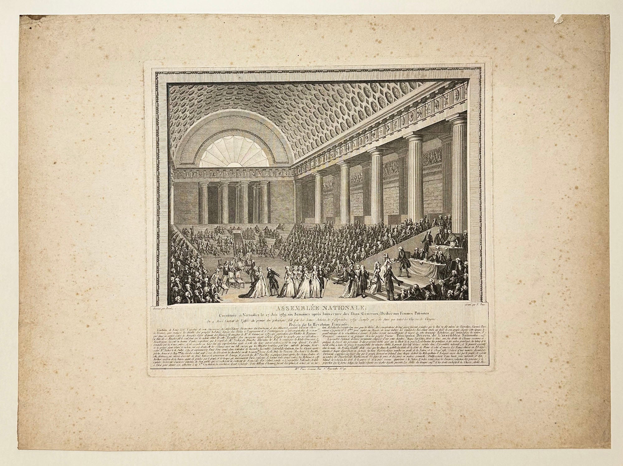 Assemblée Nationale constituée à Versailles le 17 juin 1789, six semaines après l'Ouverture des Etats Généraux; dédiée aux femmes patriotes.