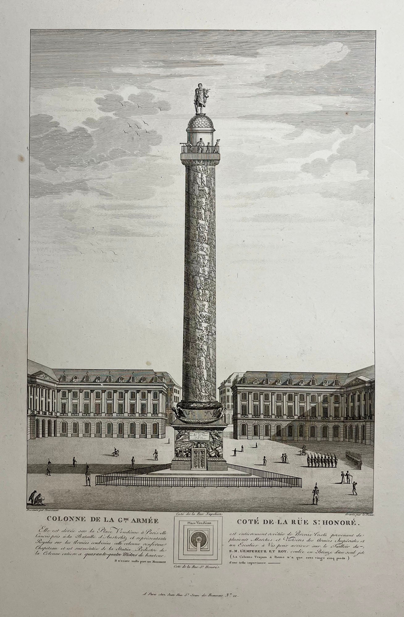 Colonne de la Grande Armée, côté de la rue St Honoré (Place Vendôme à Paris). 1810.