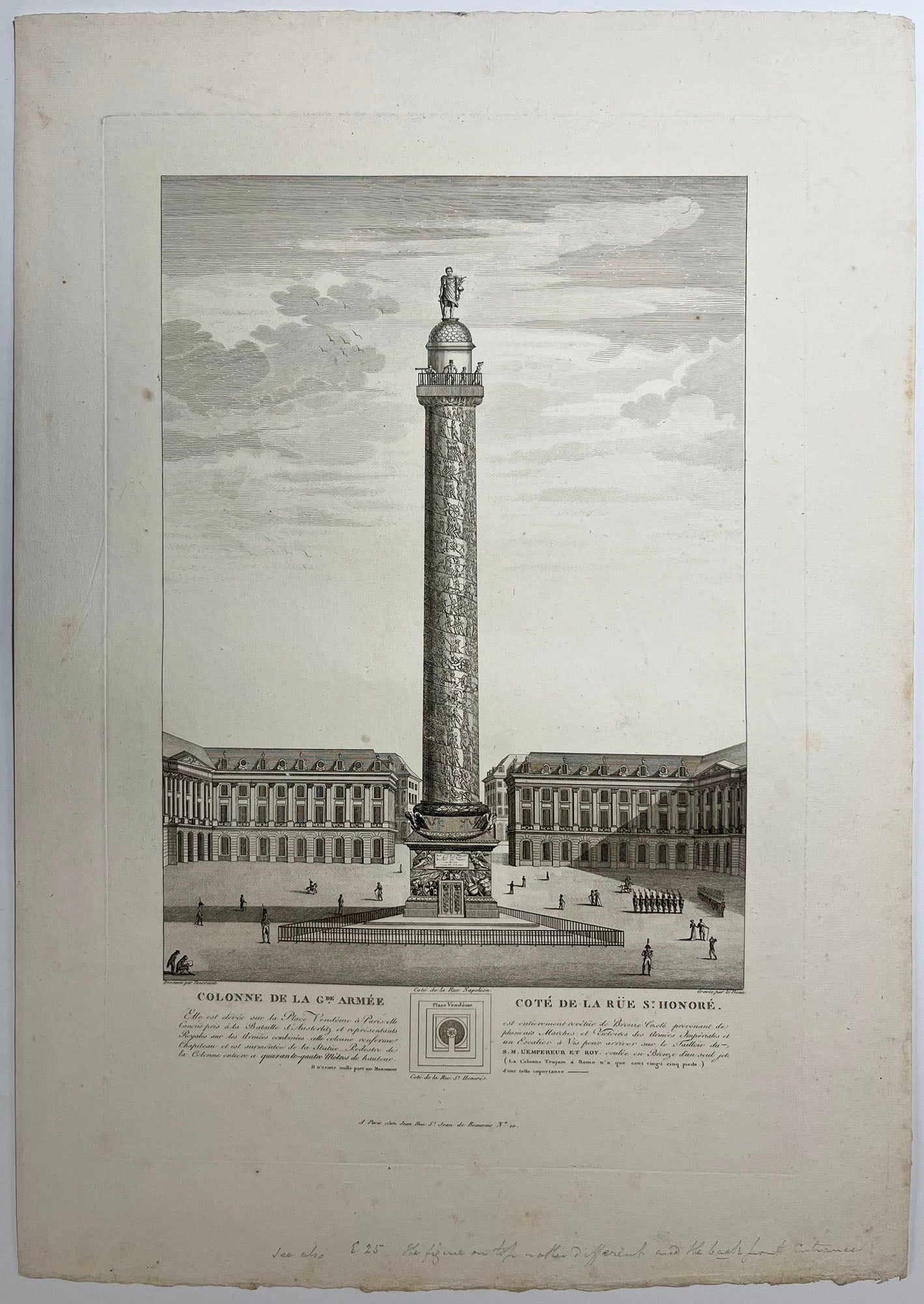 Colonne de la Grande Armée, côté de la rue St Honoré (Place Vendôme à Paris). 1810.