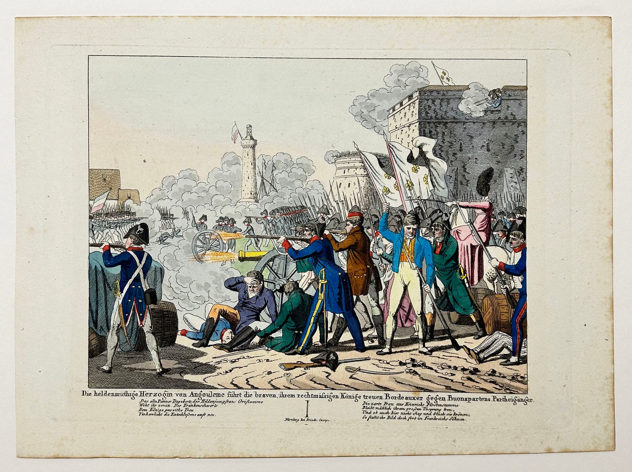 La Duchesse d'Angoulême défend Bordeaux contre les troupes de Napoléon.  1814.