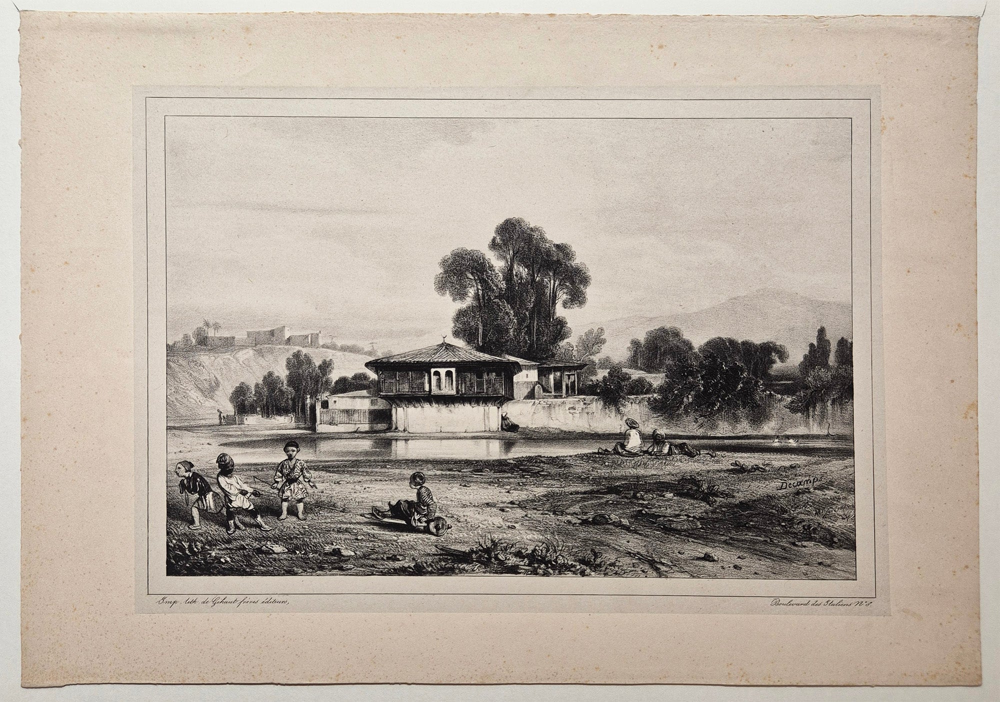 Kiosque au bord d'une rivière. 1831.