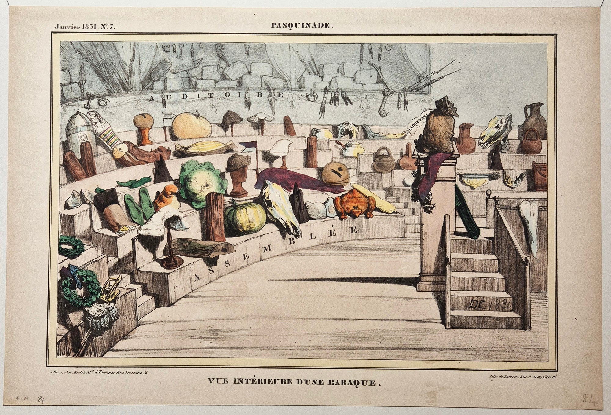 Vue intérieure d'une baraque. 1830.