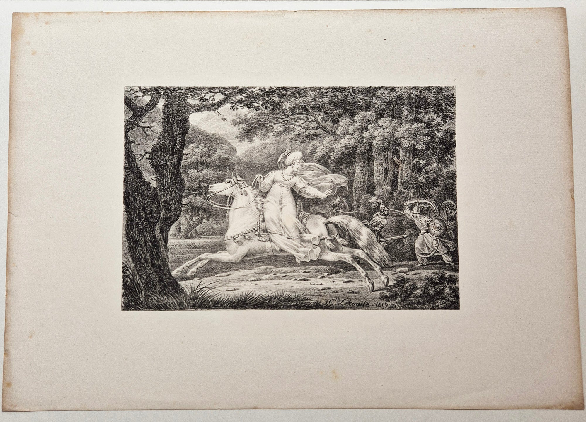 Angélique devenue invisible échappe à Renaud et Sacripant. 1819.