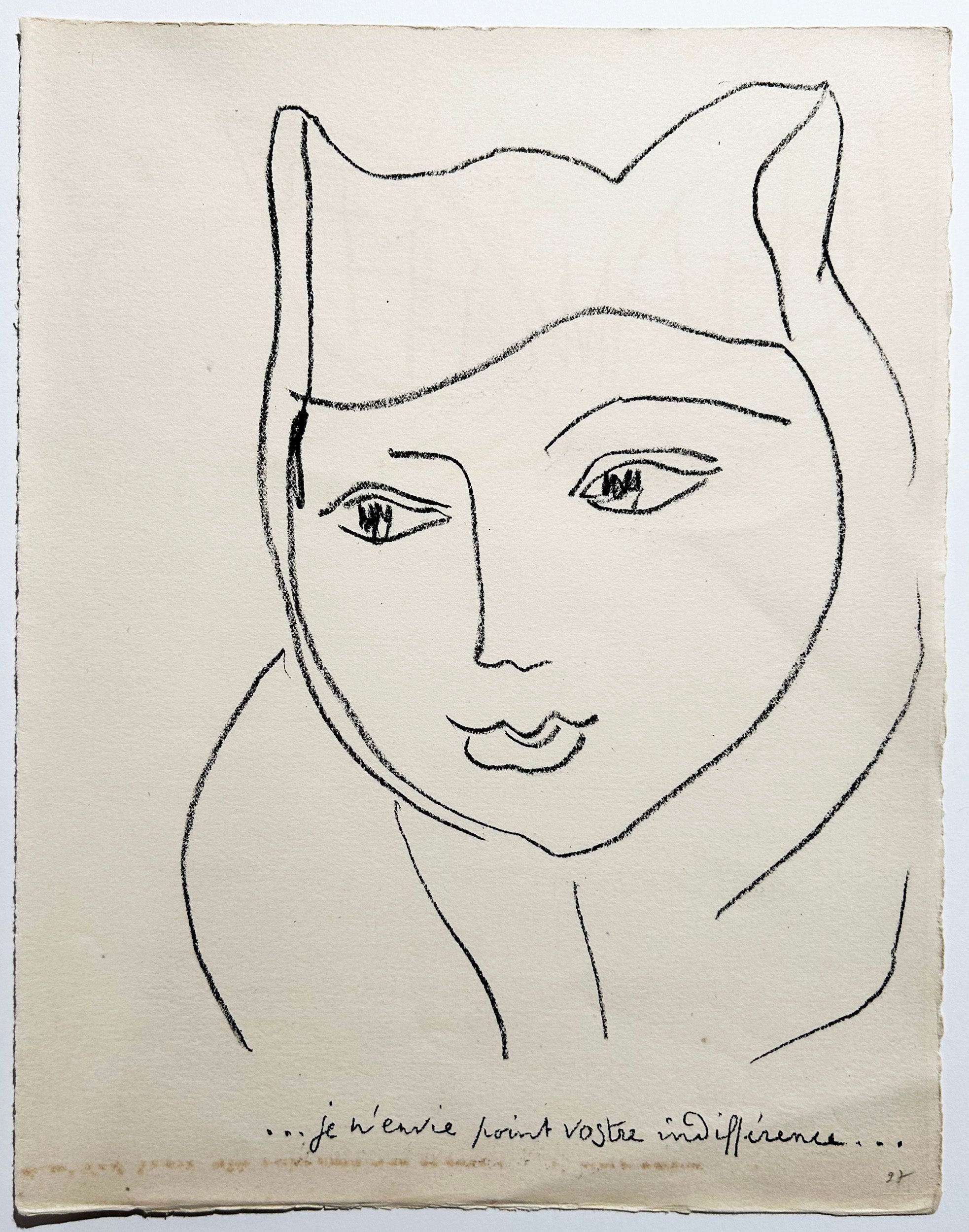 MATISSE Je n'envie point votre indifférence… 1946. Lithographie.