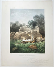 Charger l'image dans la galerie, Un lièvre en son gîte songeait & …Il s'en alla passer sur le bord d'un étang.  c.1866.