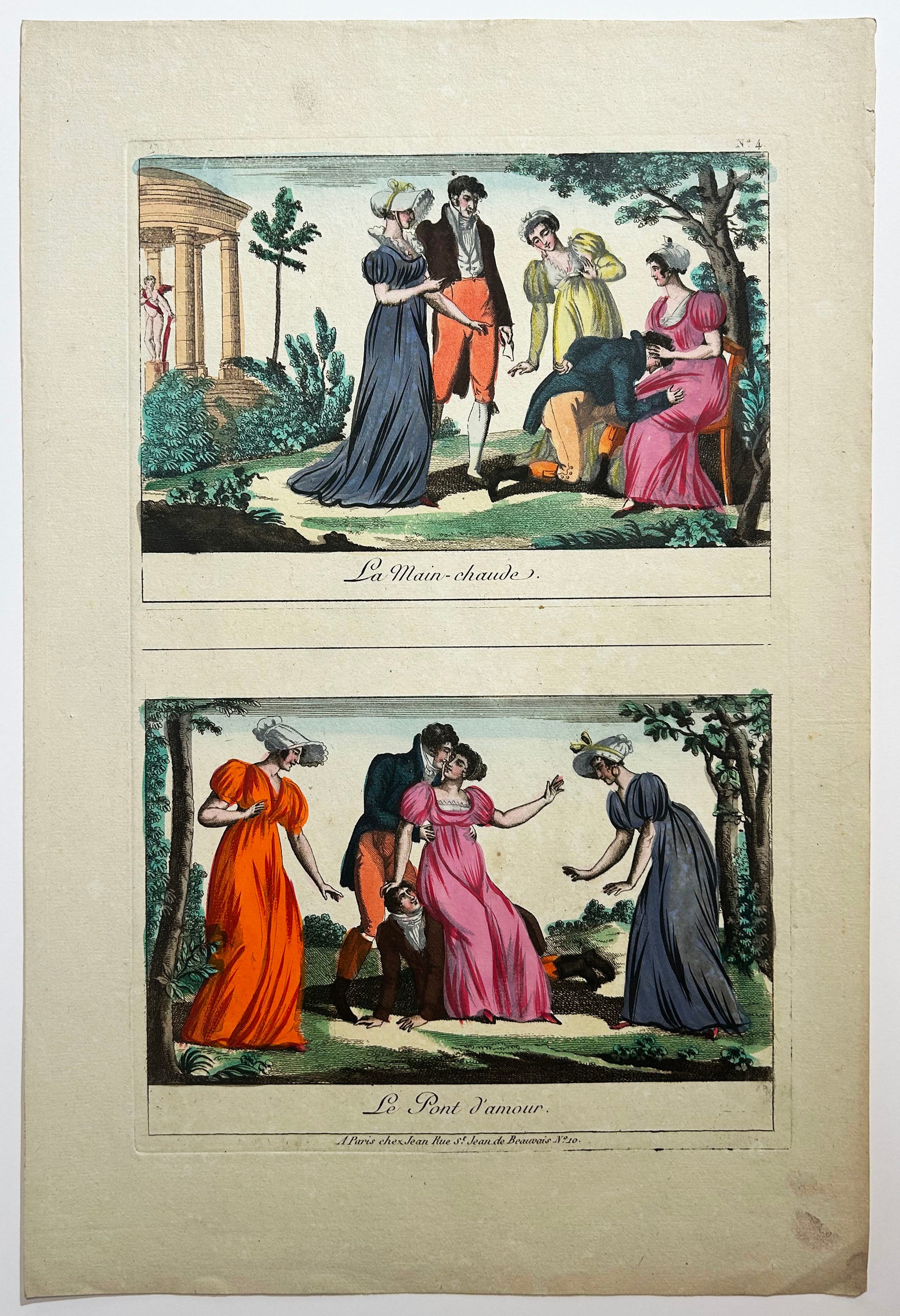IMAGERIE PARISIENNE - La main-chaude & Le Pont d'amour.  Entre 1789 et 1811. Edition de Jean.