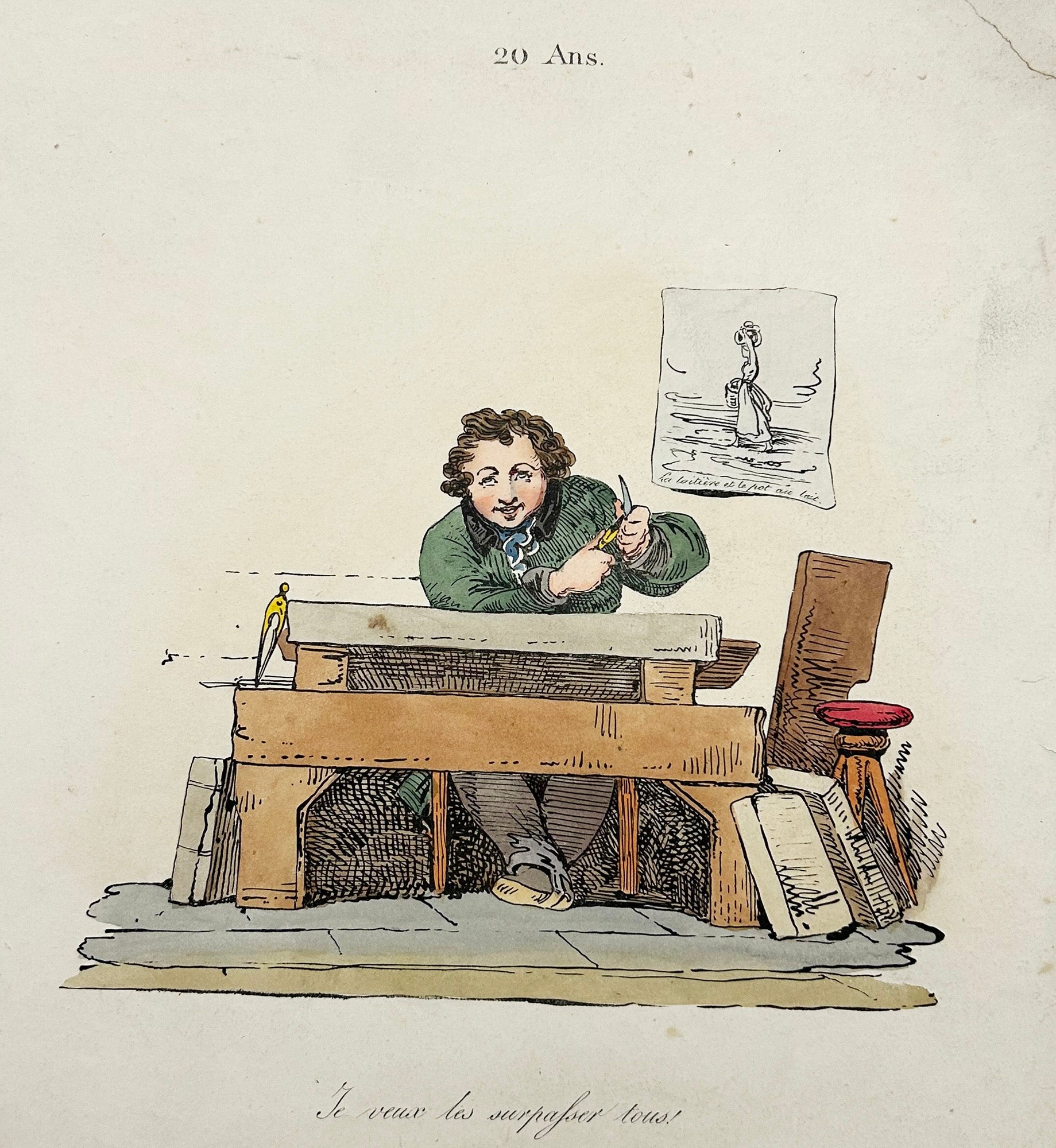 Lithographe. 60 ans, Graineur de pierres lithographiques (il faut vivre). 20 ans, Je veux les surpasser tous! c.1820-1860.
