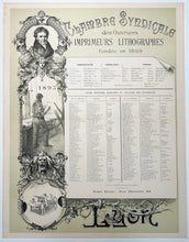 Charger l'image dans la galerie, Affiche pour la Chambre syndicale des Ouvriers Imprimeurs Lithographes fondée en 1869 (à Lyon).  1895.