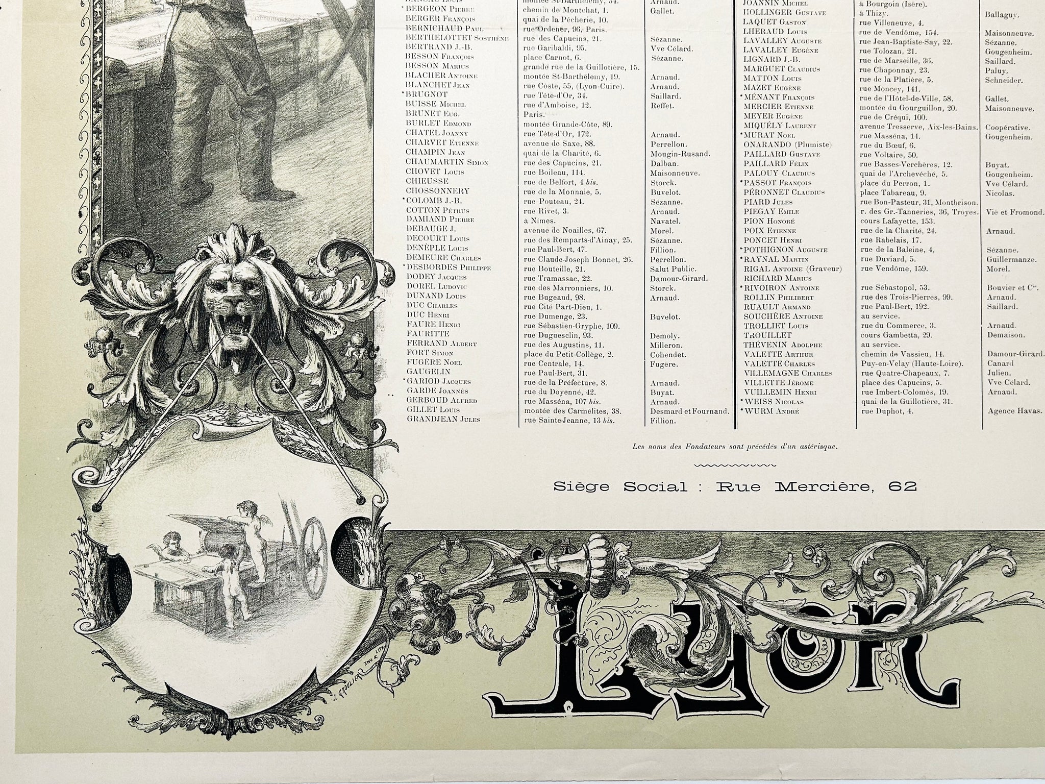 Affiche pour la Chambre syndicale des Ouvriers Imprimeurs Lithographes fondée en 1869 (à Lyon).  1895.
