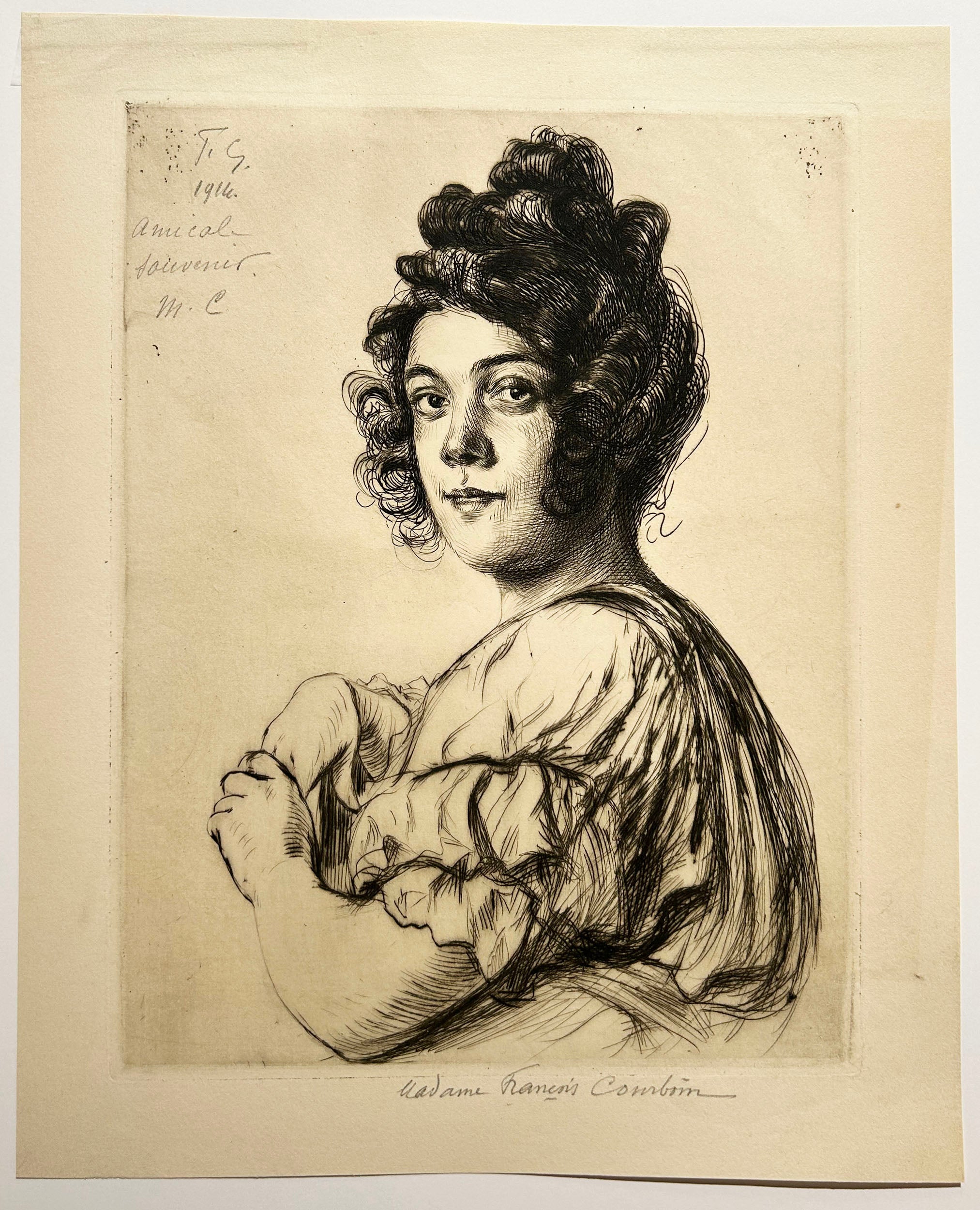 François COURBOIN - Portrait de Madame Marie Courboin. 1906. Gravure originale.