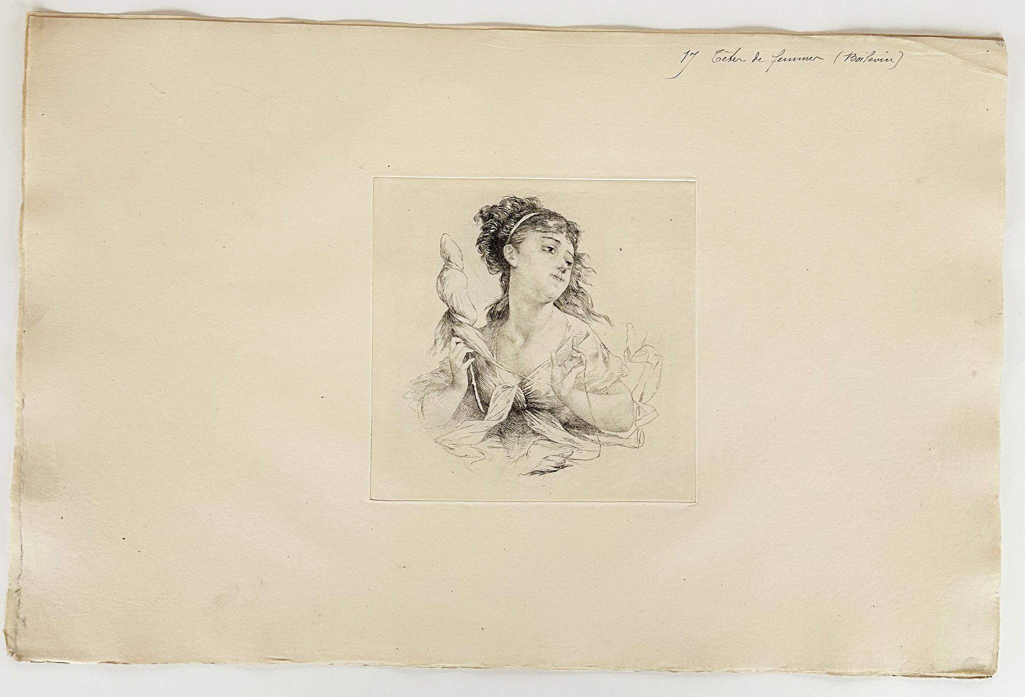Douze têtes de femmes, décors d'assiettes pour la fabrique d'Haviland.  c.1870.