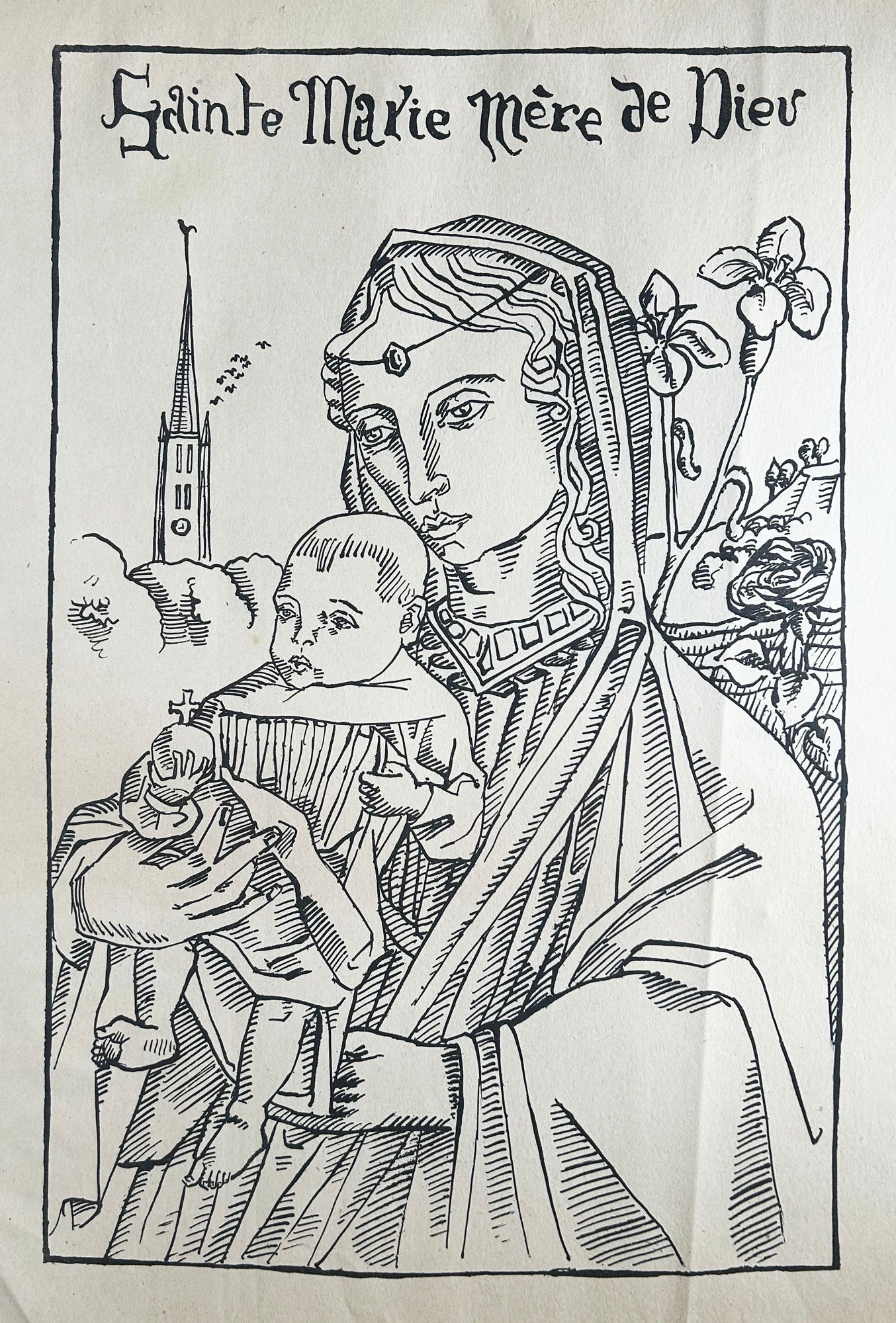 Emile BERNARD - Sainte Marie Mère de Dieu, avec le lys. 1895. Lithographie originale.