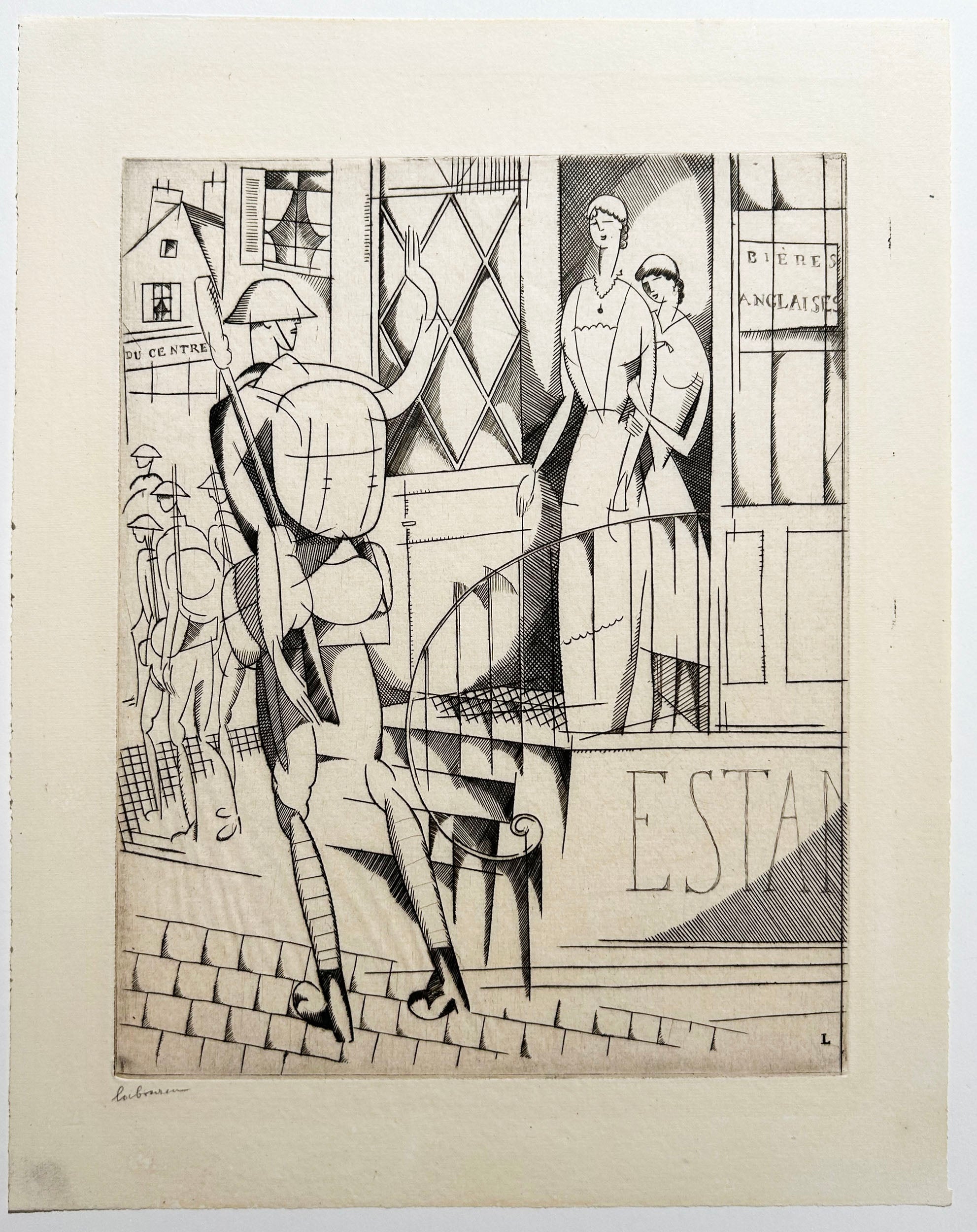 Jean Emile LABOUREUR - Le retour aux tranchées. 1916. Gravure originale signée.