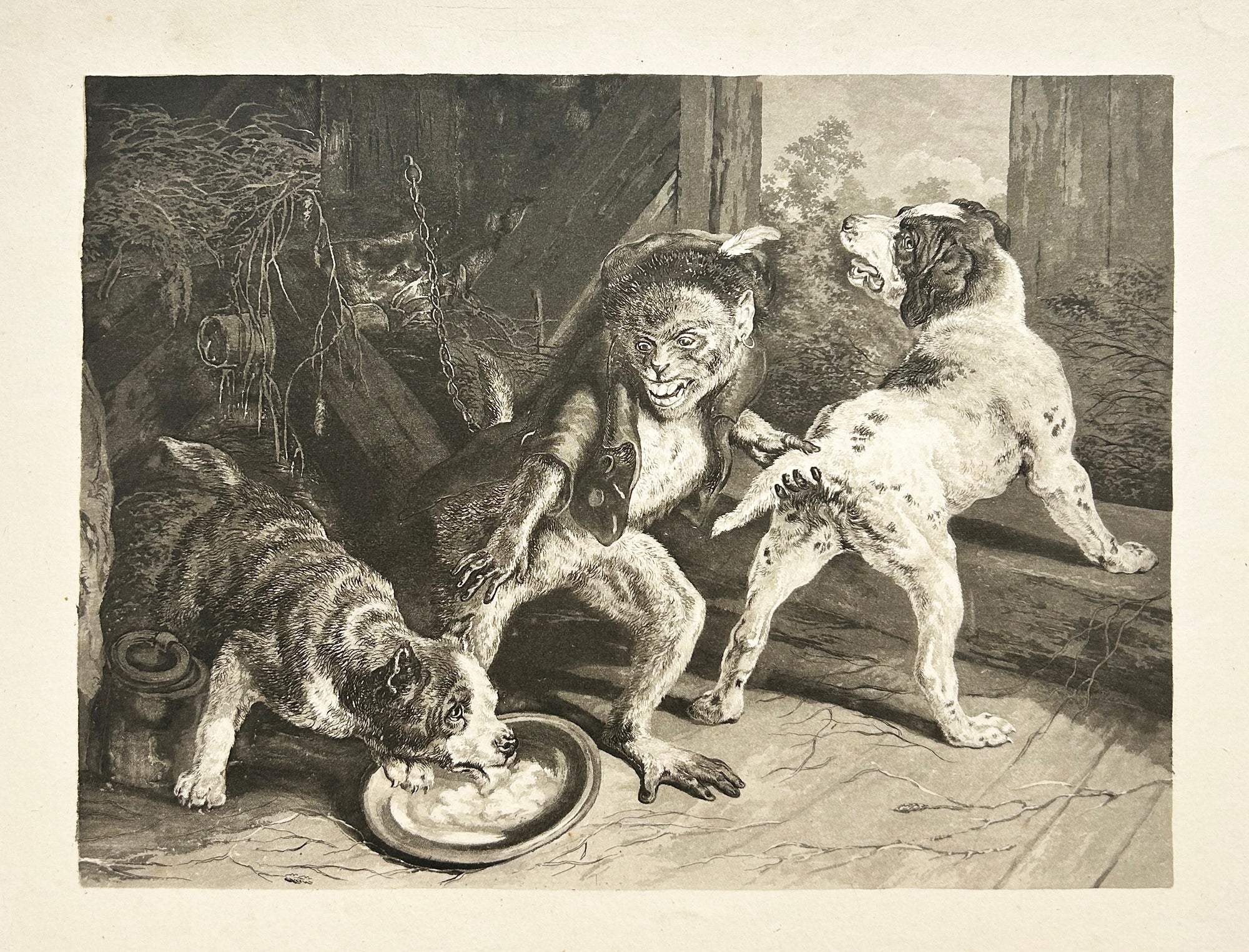D'après Sir Edwin LANDSEER -Les chiens intrus (The Intruding Puppies). Gravure.