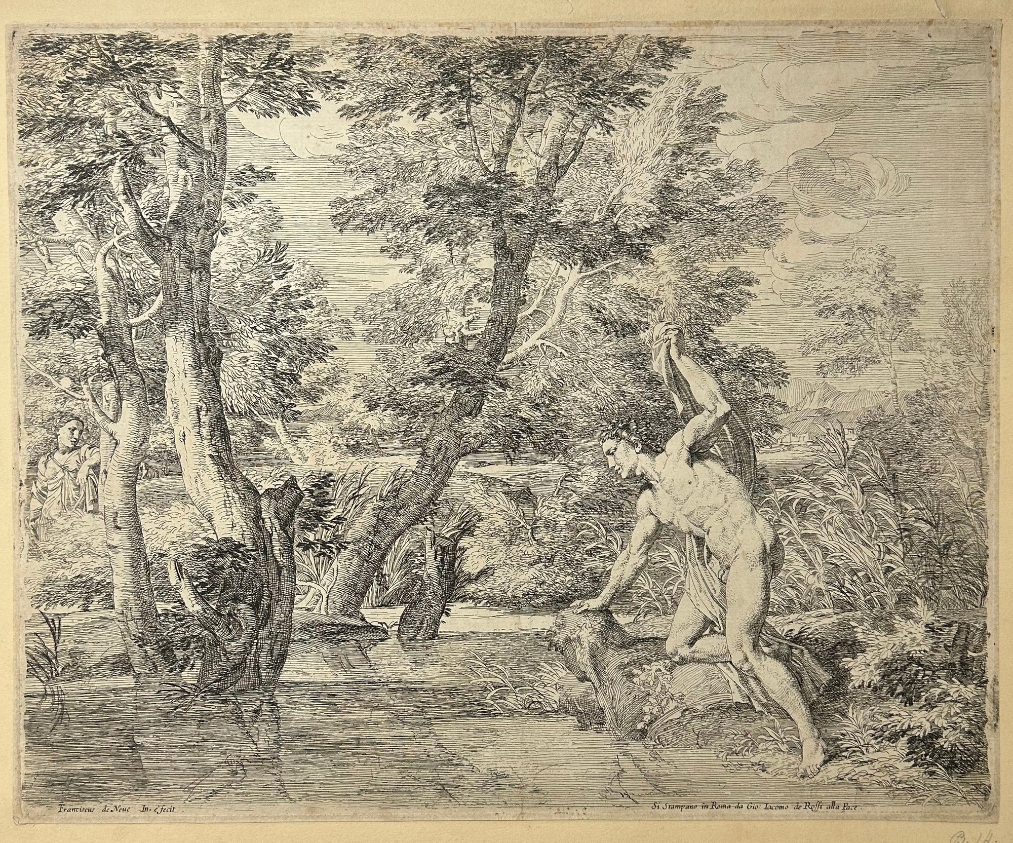 Paysage, Narcisse se regardant dans l'eau.