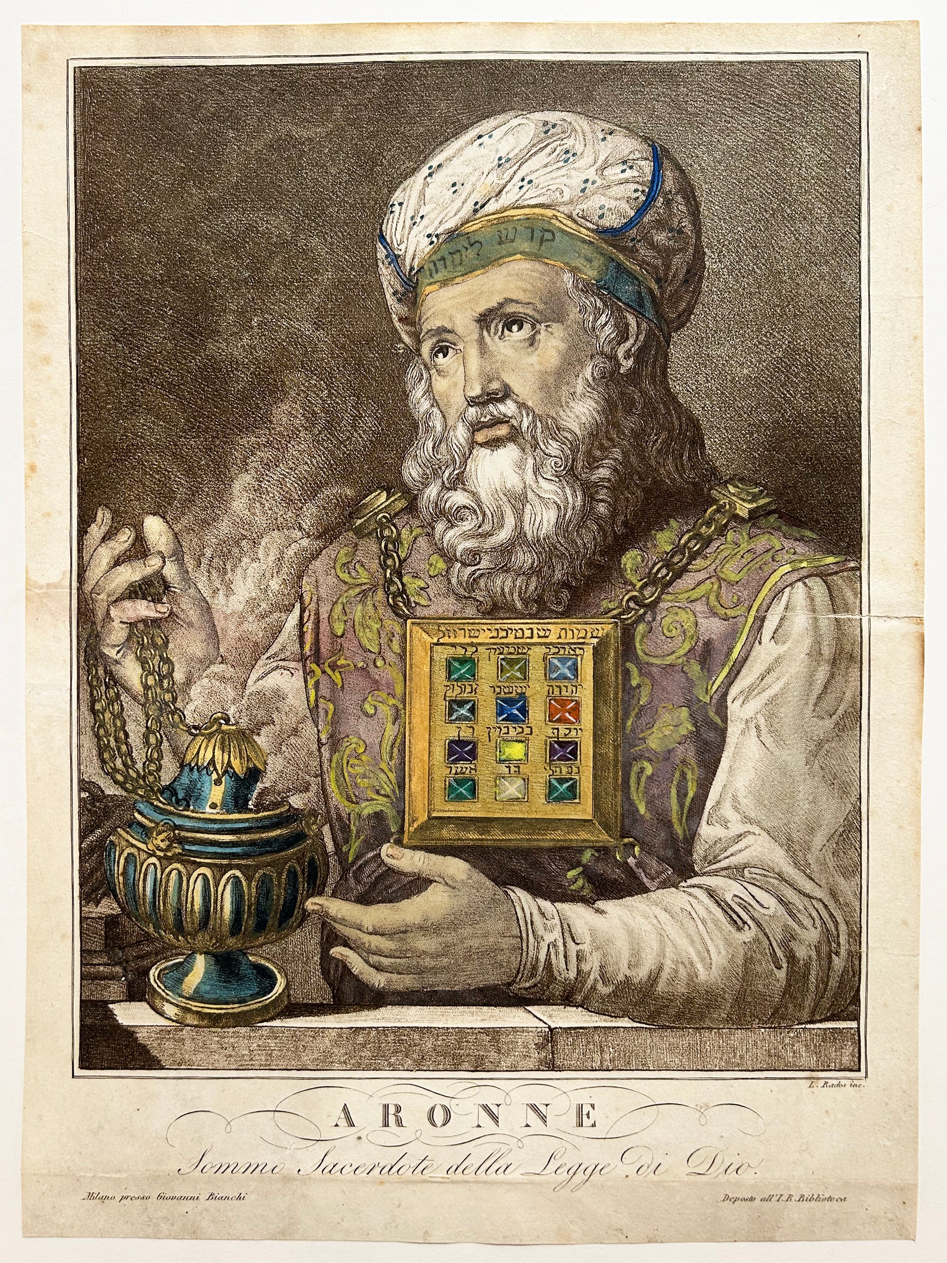 Luigi RADOS DE PARME - Aronne, Sommo Sacerdote della Legge di Dio (Aaron, Grand Prêtre de la Loi de Dieu). Gravure en couleurs.
