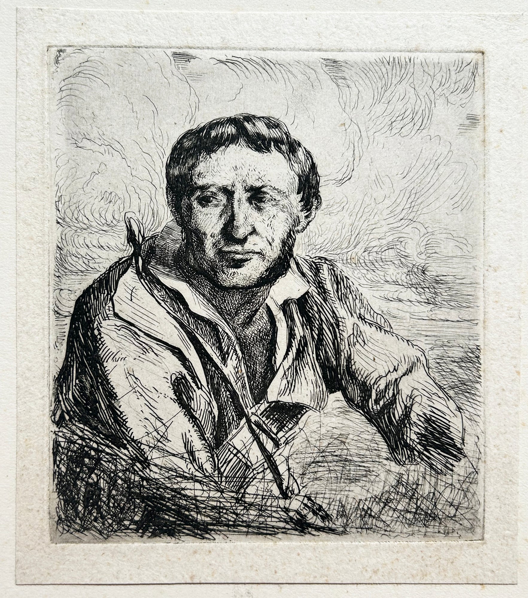 SAINT-MARCEL Charles Edme - Buste du garde-chasse. Gravure originale.