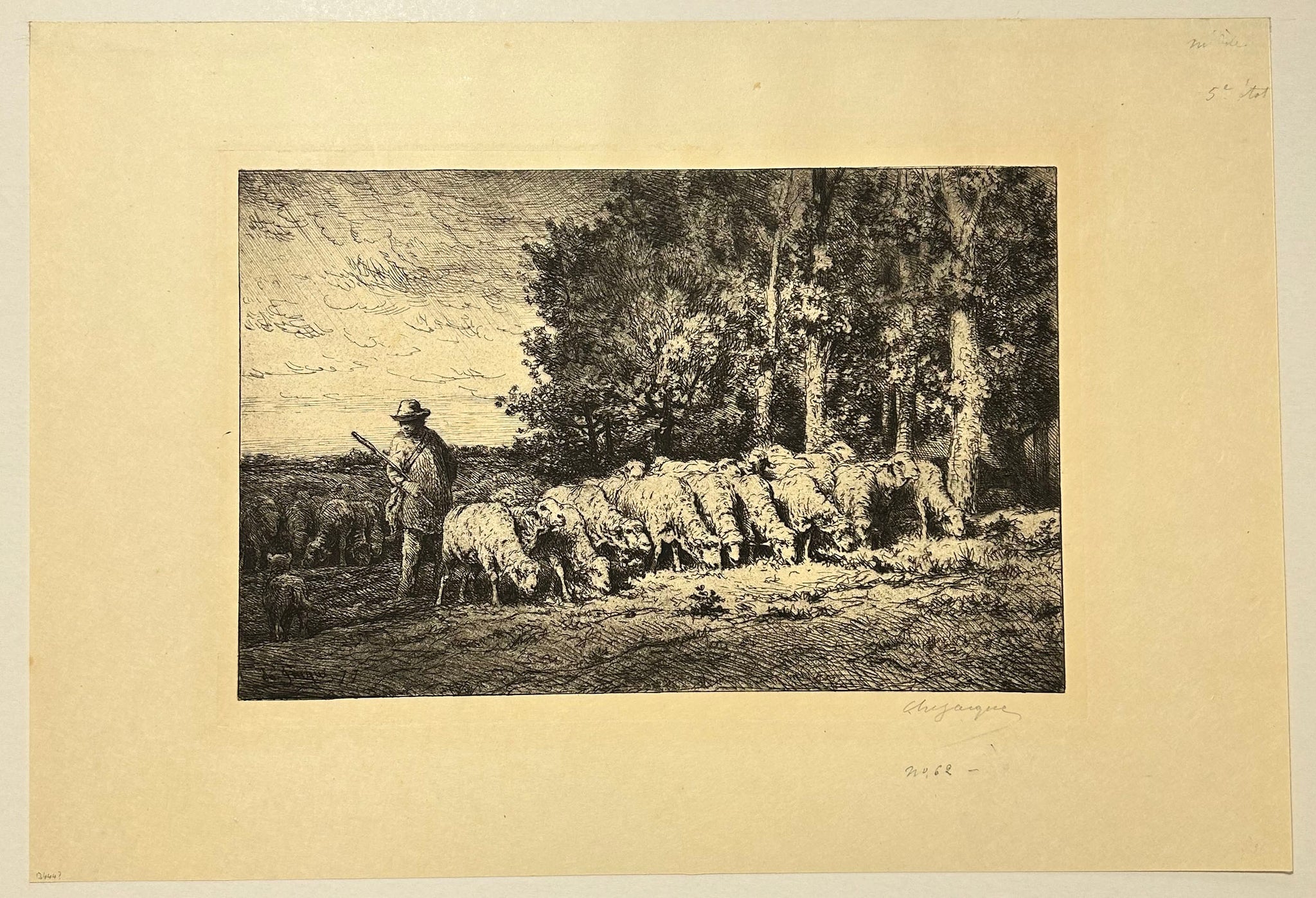Troupeau de moutons à l'orée d'un bois. 1877.