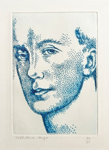 Charger l'image dans la galerie, Valentine HUGO - Portrait de Paul Eluard (poète français, 1895 † 1952). c.1956. Eau-forte originale en couleurs, signée.